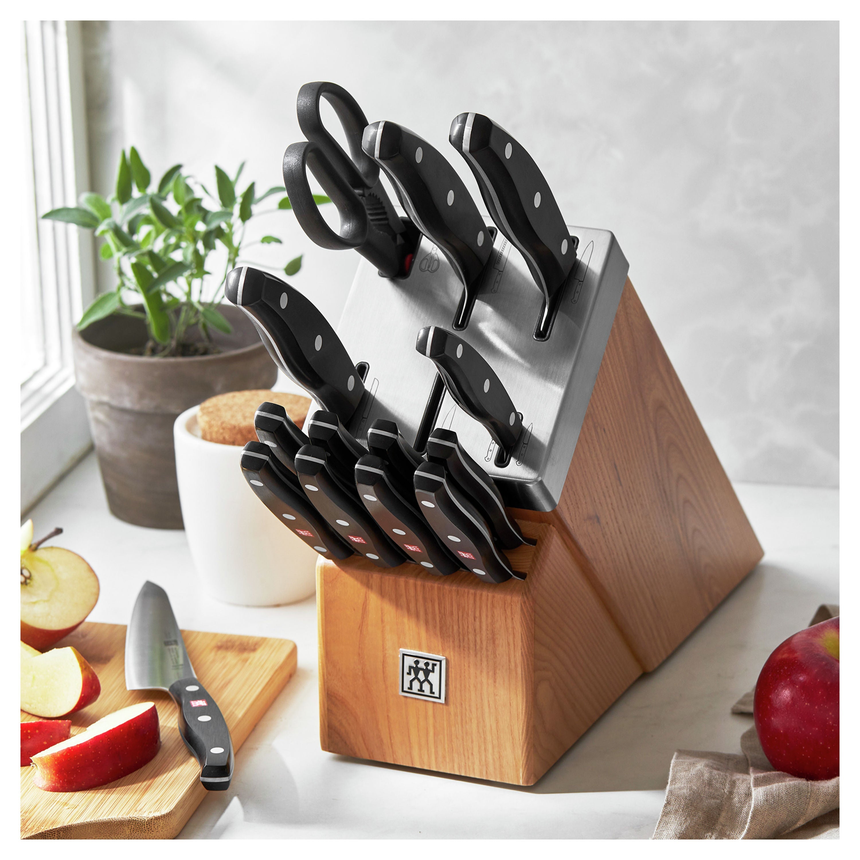 ZWILLING TWIN Signature 15 Piece Self Sharpening Block Set, Nature-Knife Block-DECOROLALA