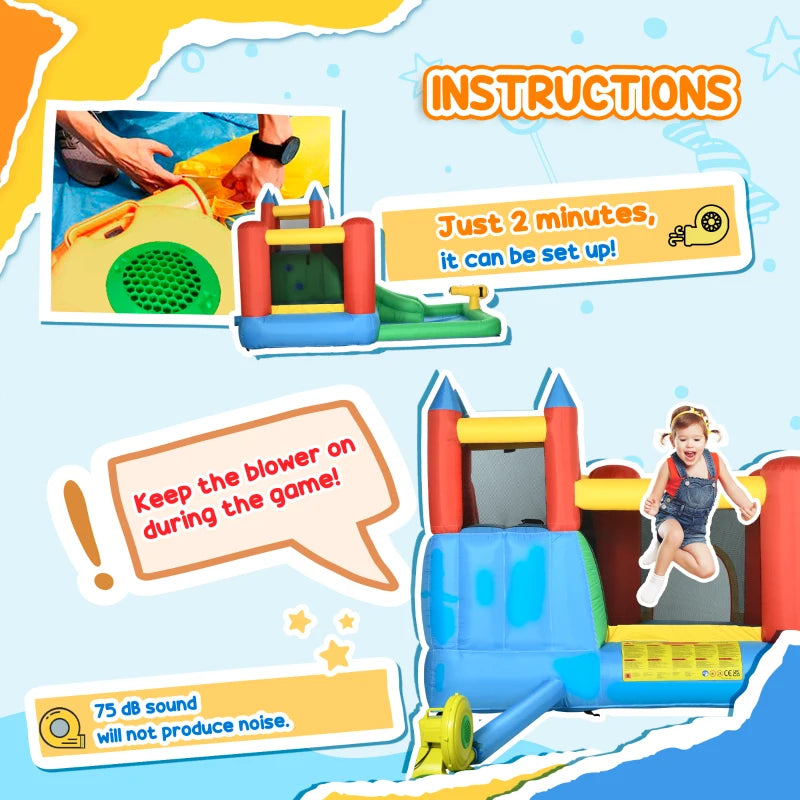 Outsunny 6-in-1 Kids Inflatable Bouncy Castle with Water Slide