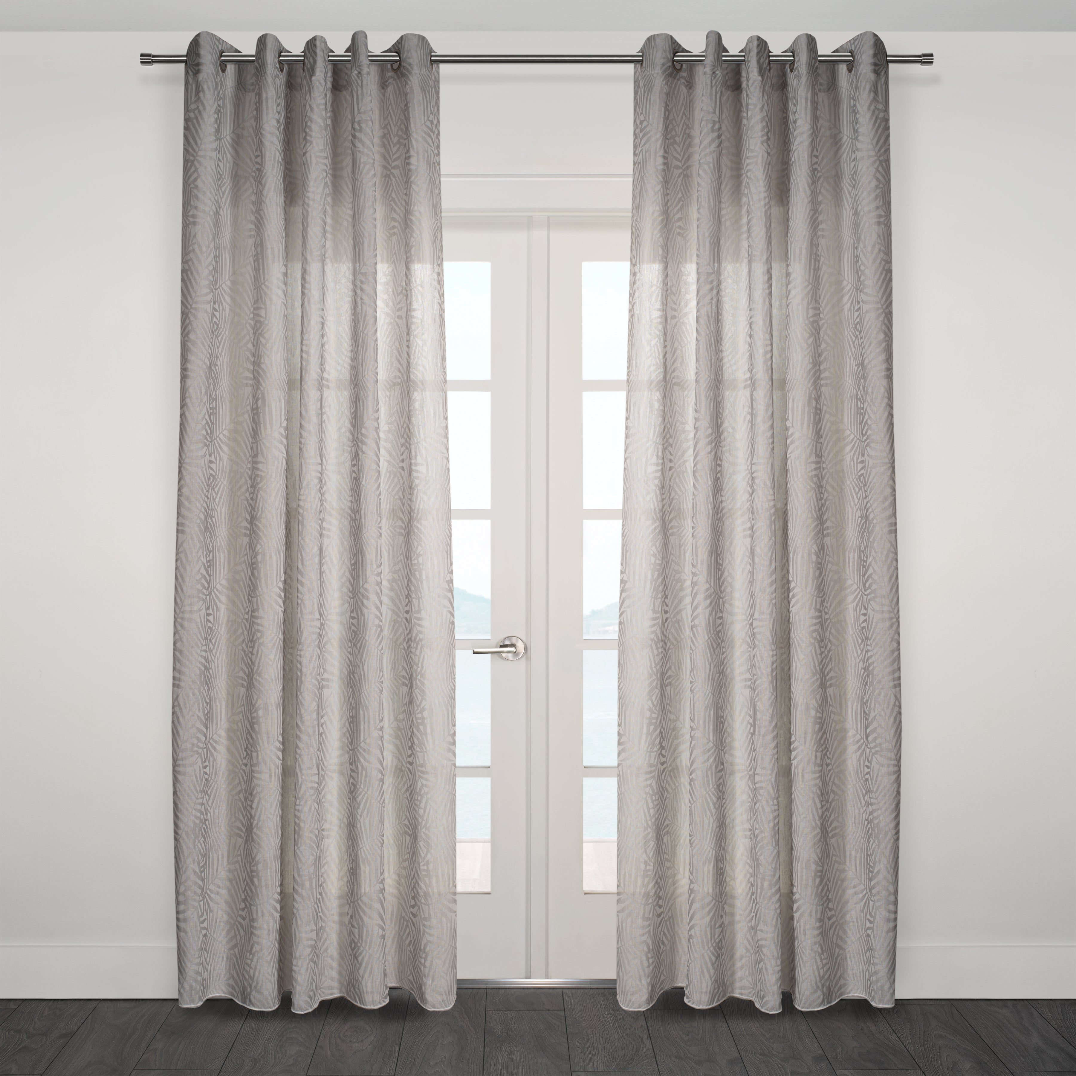 Zacari Woven Leaf Design Textured Semi Sheer Curtain 80"x 95"-Curtains-DECOROLALA