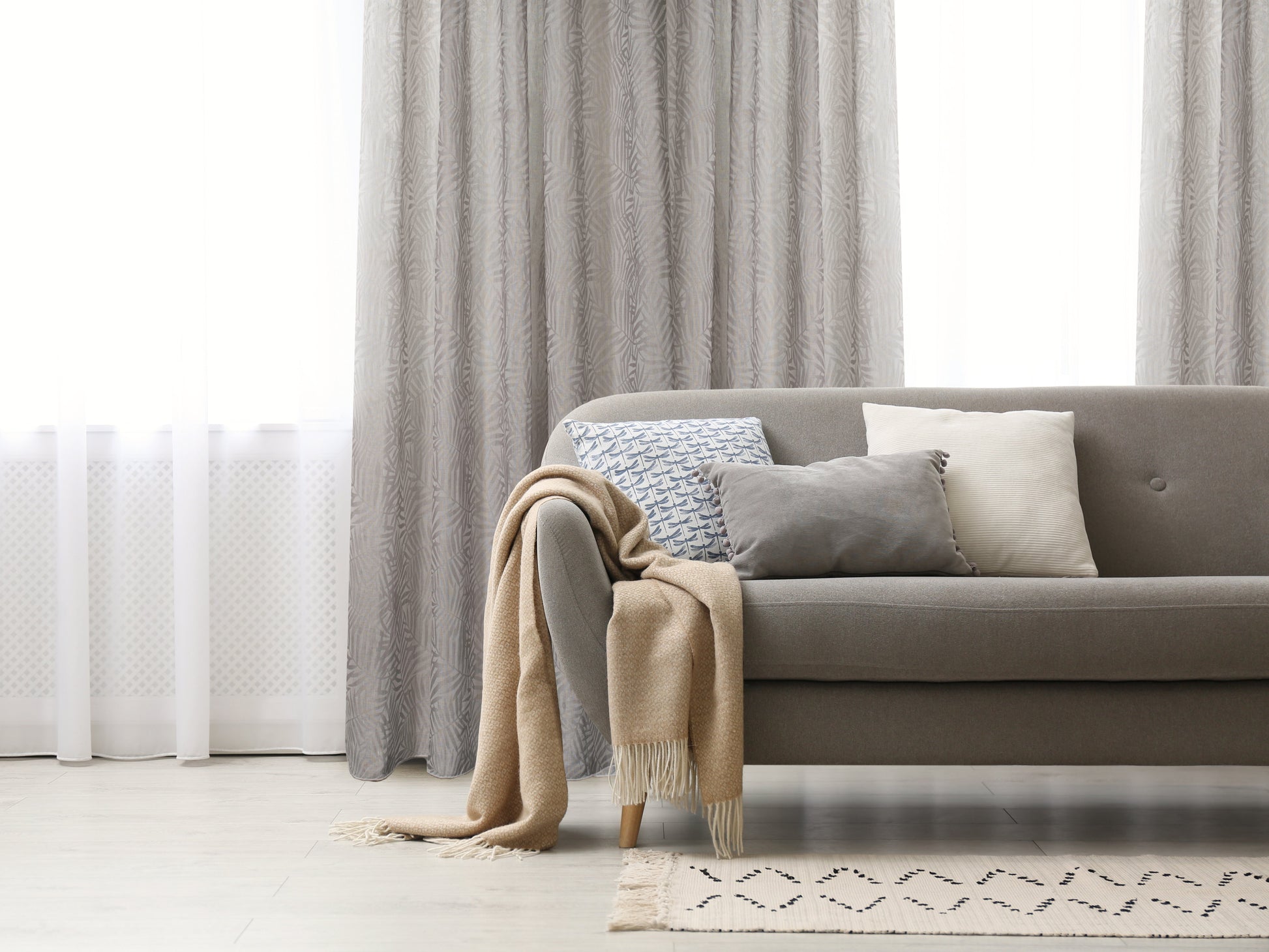Zacari Woven Leaf Design Textured Semi Sheer Curtain 80"x 95"-Curtains-DECOROLALA