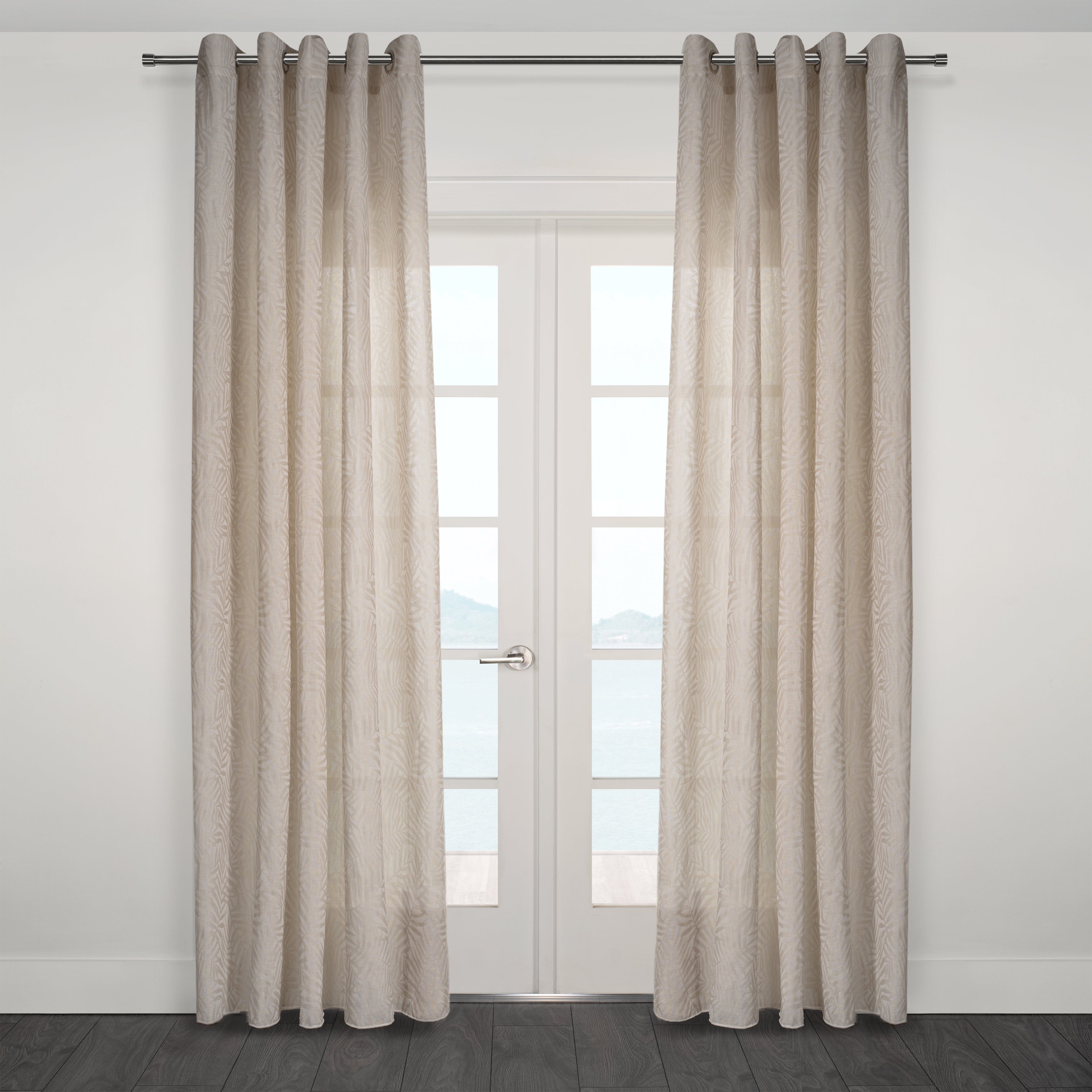 Zacari Woven Leaf Design Textured Semi Sheer Curtain 80"x 95"-Curtains-DECOROLALA