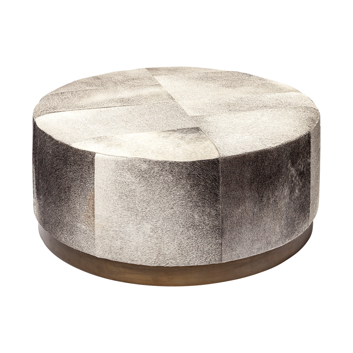 Zahavi 36" Gray Hair-On-hide W/Metal Base Ottoman-Stools & Ottomans-DECOROLALA