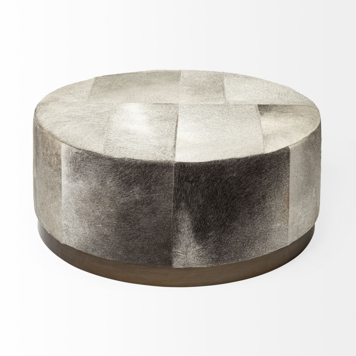 Zahavi 36" Gray Hair-On-hide W/Metal Base Ottoman-Stools & Ottomans-DECOROLALA