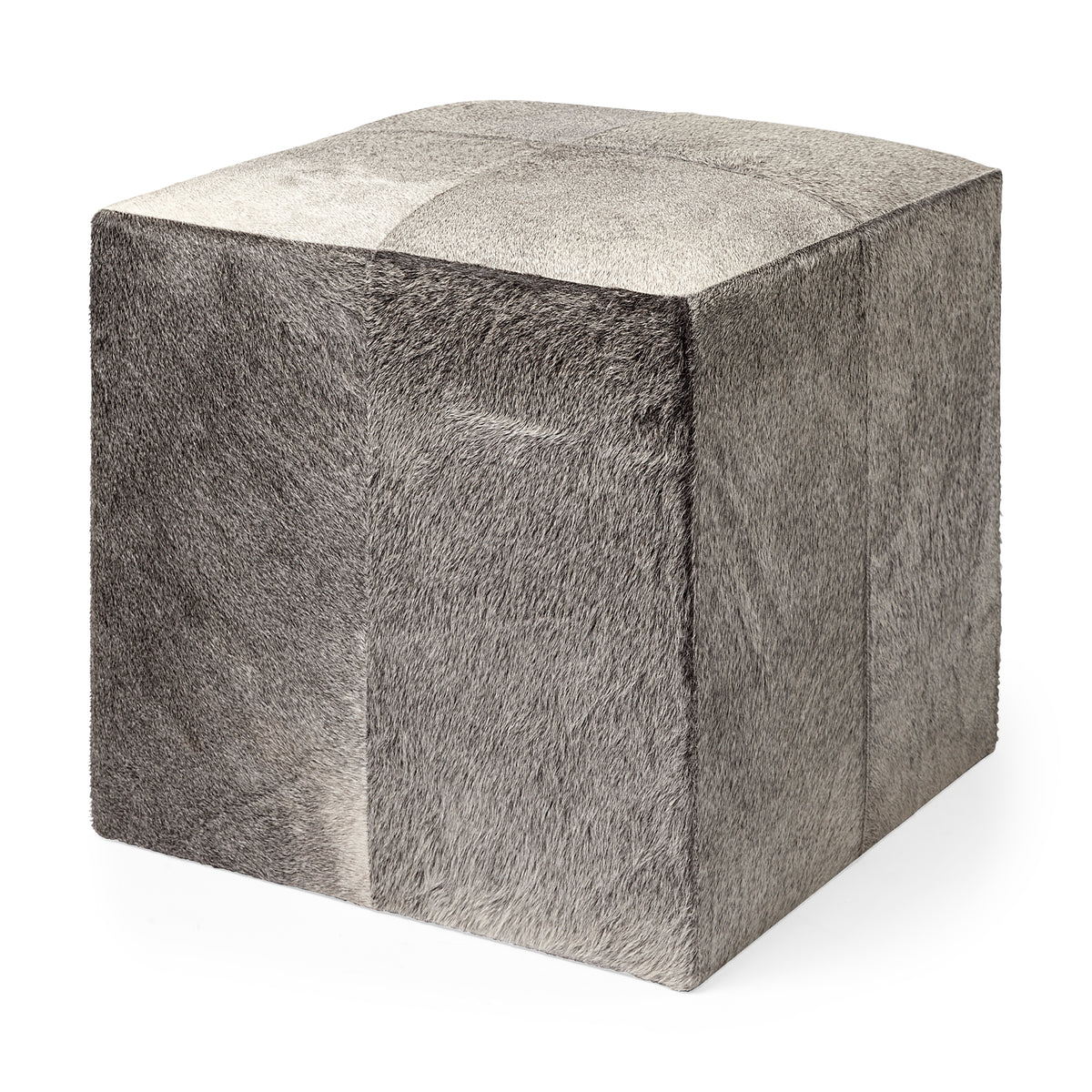 Zahavi I 20" Grey-toned hair-on-hide ottoman-Stools & Ottomans-DECOROLALA