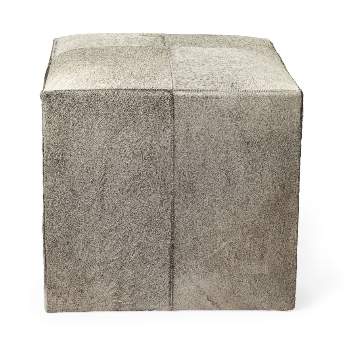 Zahavi I 20" Grey-toned hair-on-hide ottoman-Stools & Ottomans-DECOROLALA