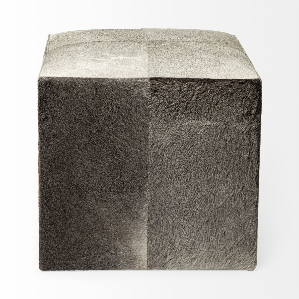 Zahavi I 20" Grey-toned hair-on-hide ottoman-Stools & Ottomans-DECOROLALA