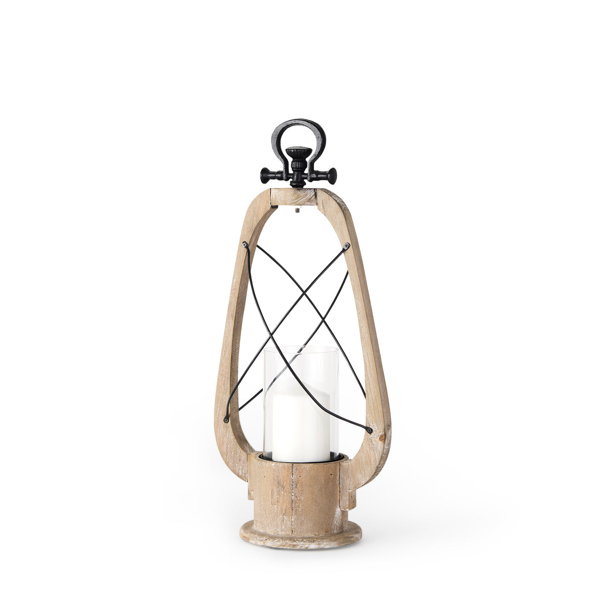 Zain I Small Brown Wooden Vintage Inspired Candle Holder Lantern-Lanterns-DECOROLALA
