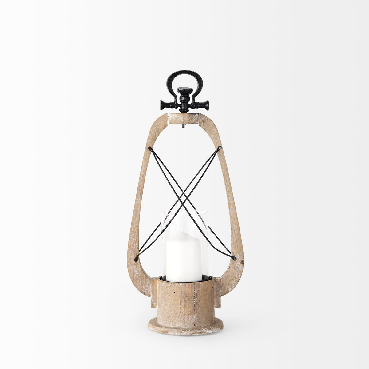Zain I Small Brown Wooden Vintage Inspired Candle Holder Lantern-Lanterns-DECOROLALA