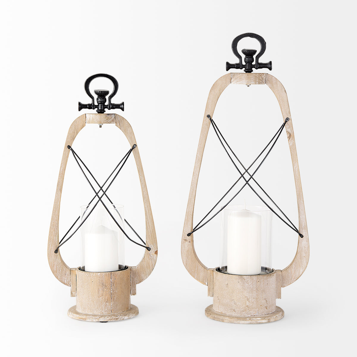 Zain I Small Brown Wooden Vintage Inspired Candle Holder Lantern-Lanterns-DECOROLALA