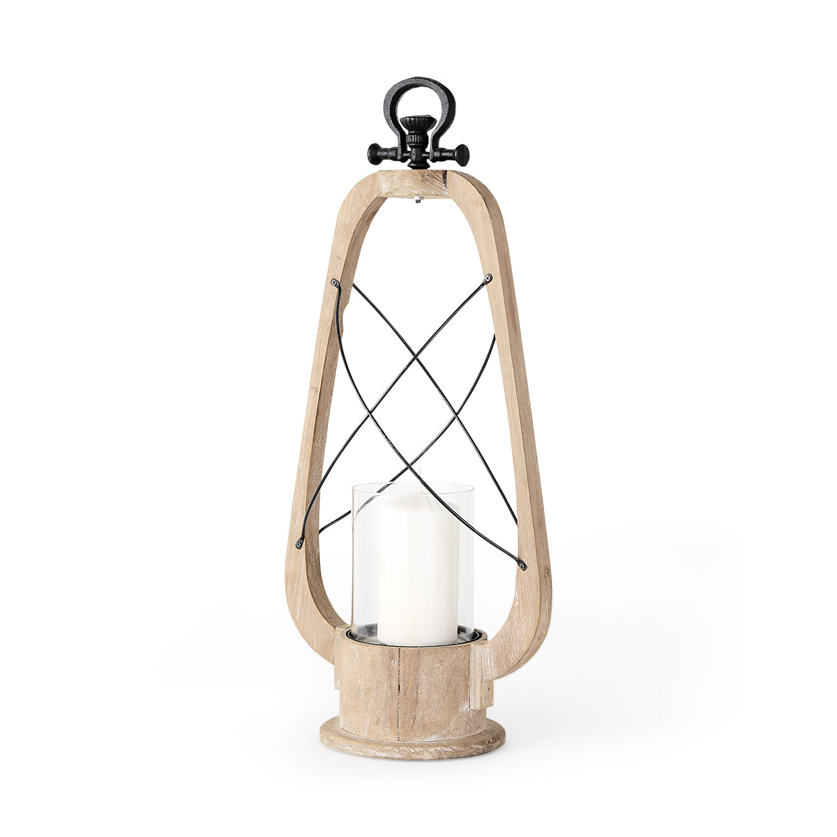 Zain II Large Brown Wooden Vintage Inspired Candle Holder Lantern-Lanterns-DECOROLALA
