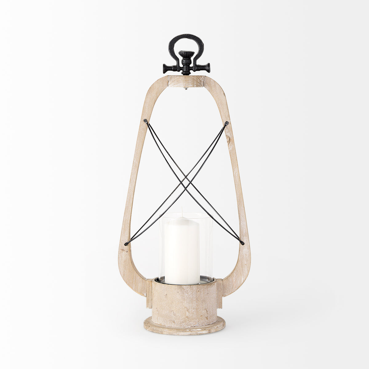 Zain II Large Brown Wooden Vintage Inspired Candle Holder Lantern-Lanterns-DECOROLALA