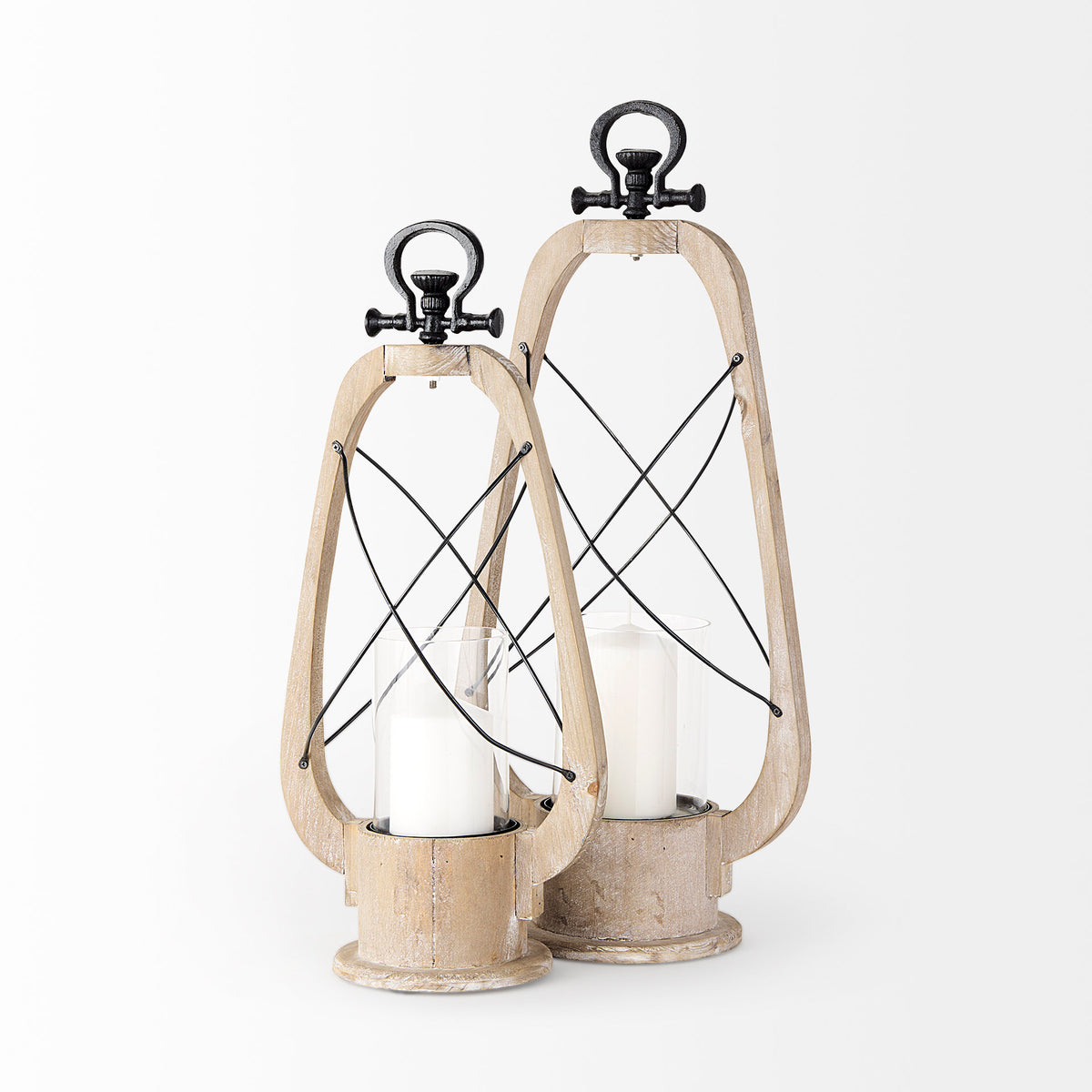 Zain II Large Brown Wooden Vintage Inspired Candle Holder Lantern-Lanterns-DECOROLALA