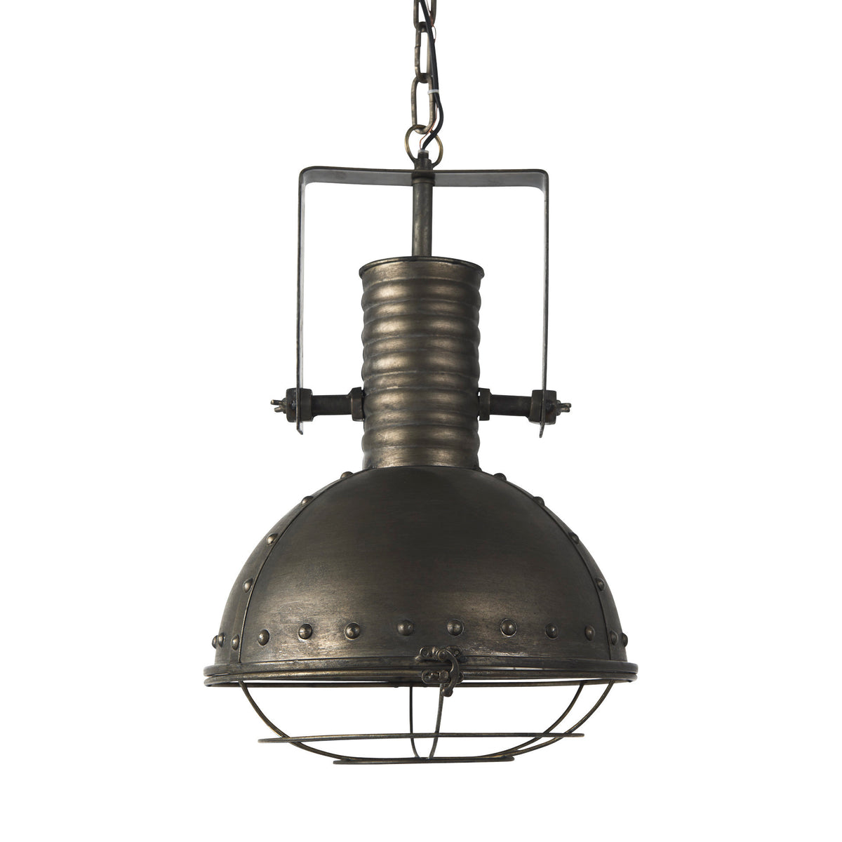 Zaio 12.5Lx 12.5W x 18.5H Weathered Antique Gold Metal Caged Bulb Pendant Light-Pendant Lighting-DECOROLALA