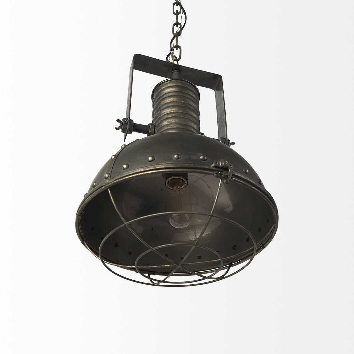 Zaio 12.5Lx 12.5W x 18.5H Weathered Antique Gold Metal Caged Bulb Pendant Light-Pendant Lighting-DECOROLALA