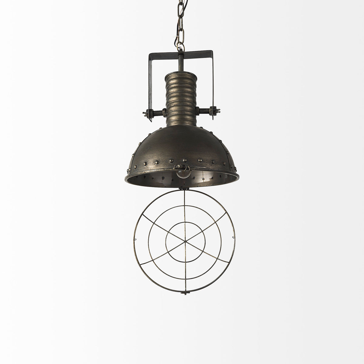 Zaio 12.5Lx 12.5W x 18.5H Weathered Antique Gold Metal Caged Bulb Pendant Light-Pendant Lighting-DECOROLALA