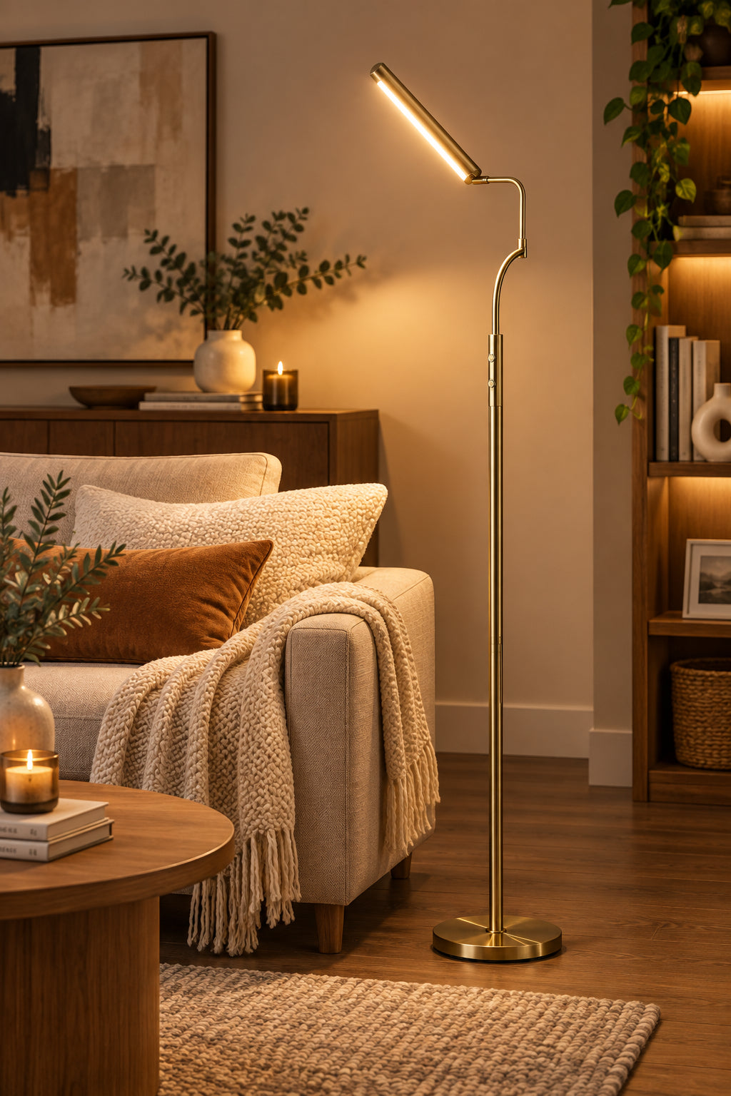 Zane LED Floor Lamp 56.5" Smart Switch Brass-Lighting-DECOROLALA