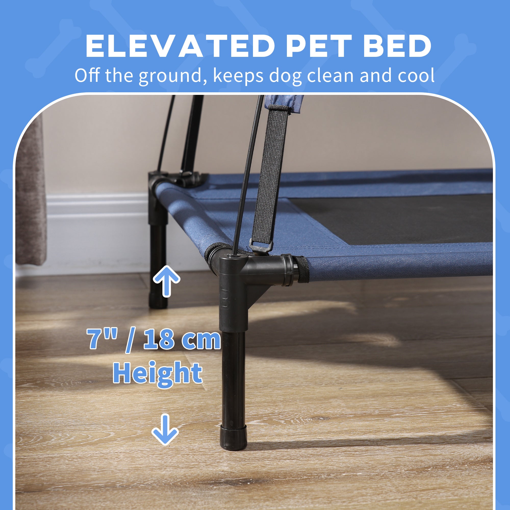 Lit surélevé pour chien avec auvent, lit pliant surélevé portable pour chiens de taille L, intérieur et extérieur, 36" x 30" x 35", bleu foncé