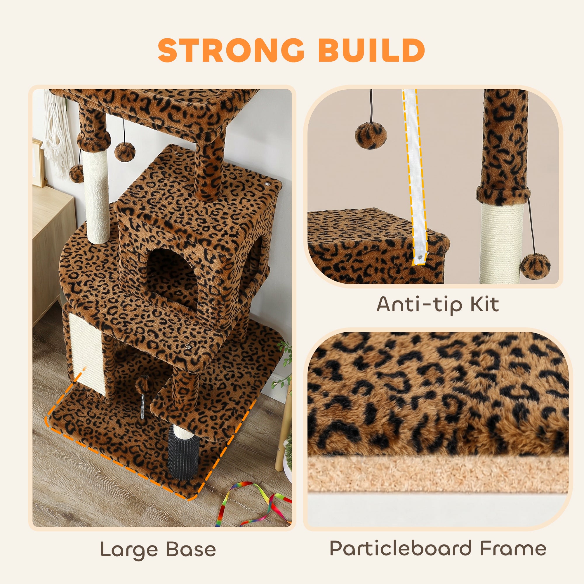52 Inch Cat Tree with Scratching Posts, Cat Bed, Condo, Jumping Platforms, Toy Balls, Anti-tip Kit