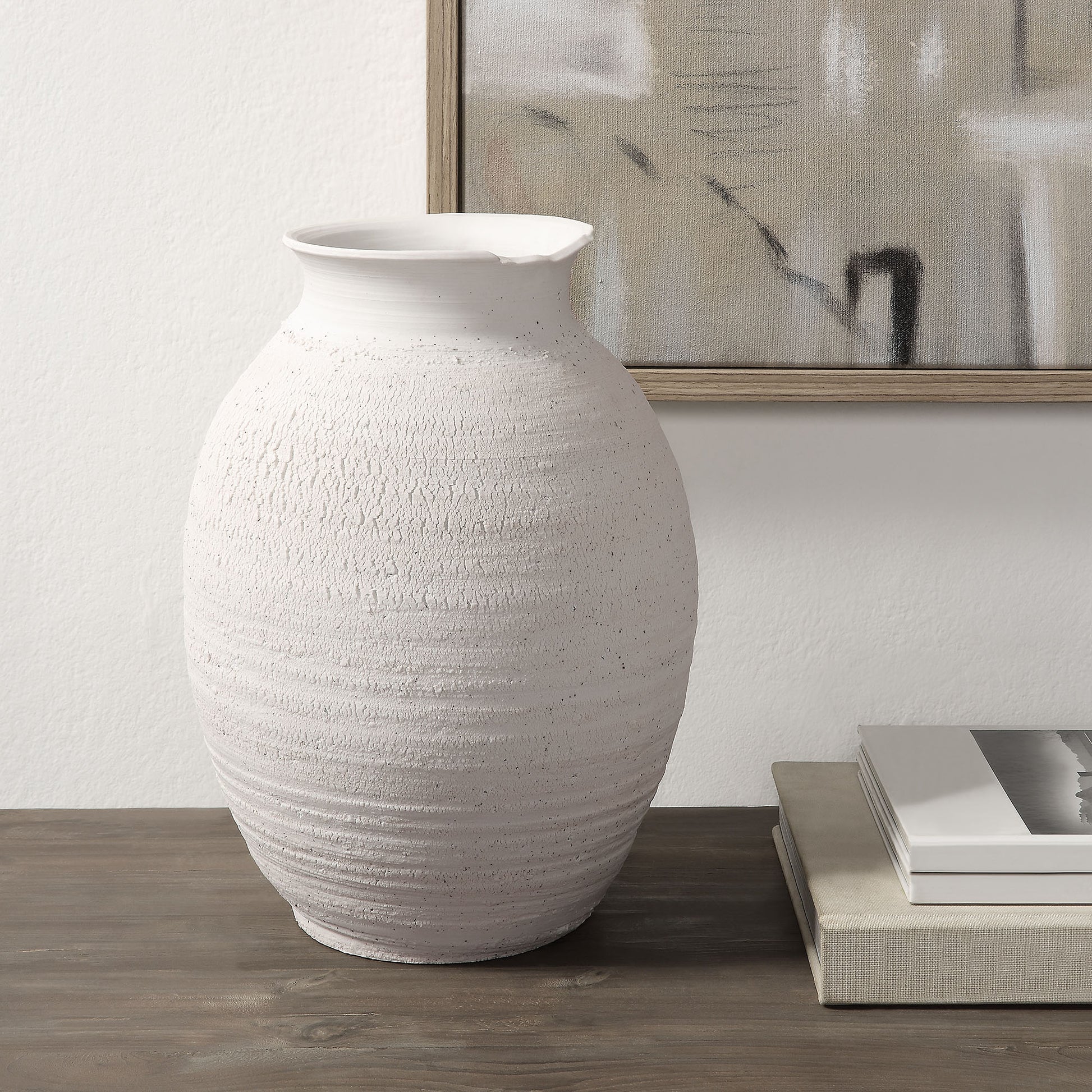 Zeb Indoor Ceramic Vase, Matte White-Vase-DECOROLALA