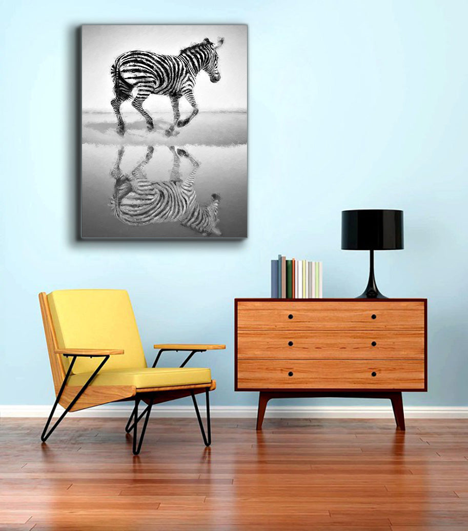 Zebra Canvas Wall Art 36" x 48" Silver Varnish-Wall Art-DECOROLALA