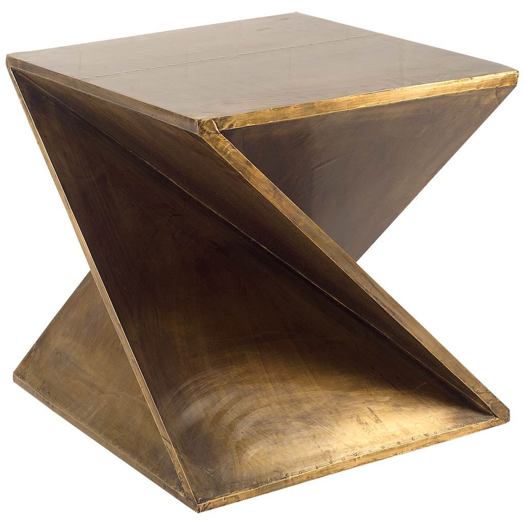 Zelda 20L x 20W Gold Metal-Cladded Z-Shaped Wooden Accent Table-Accent Tables-DECOROLALA