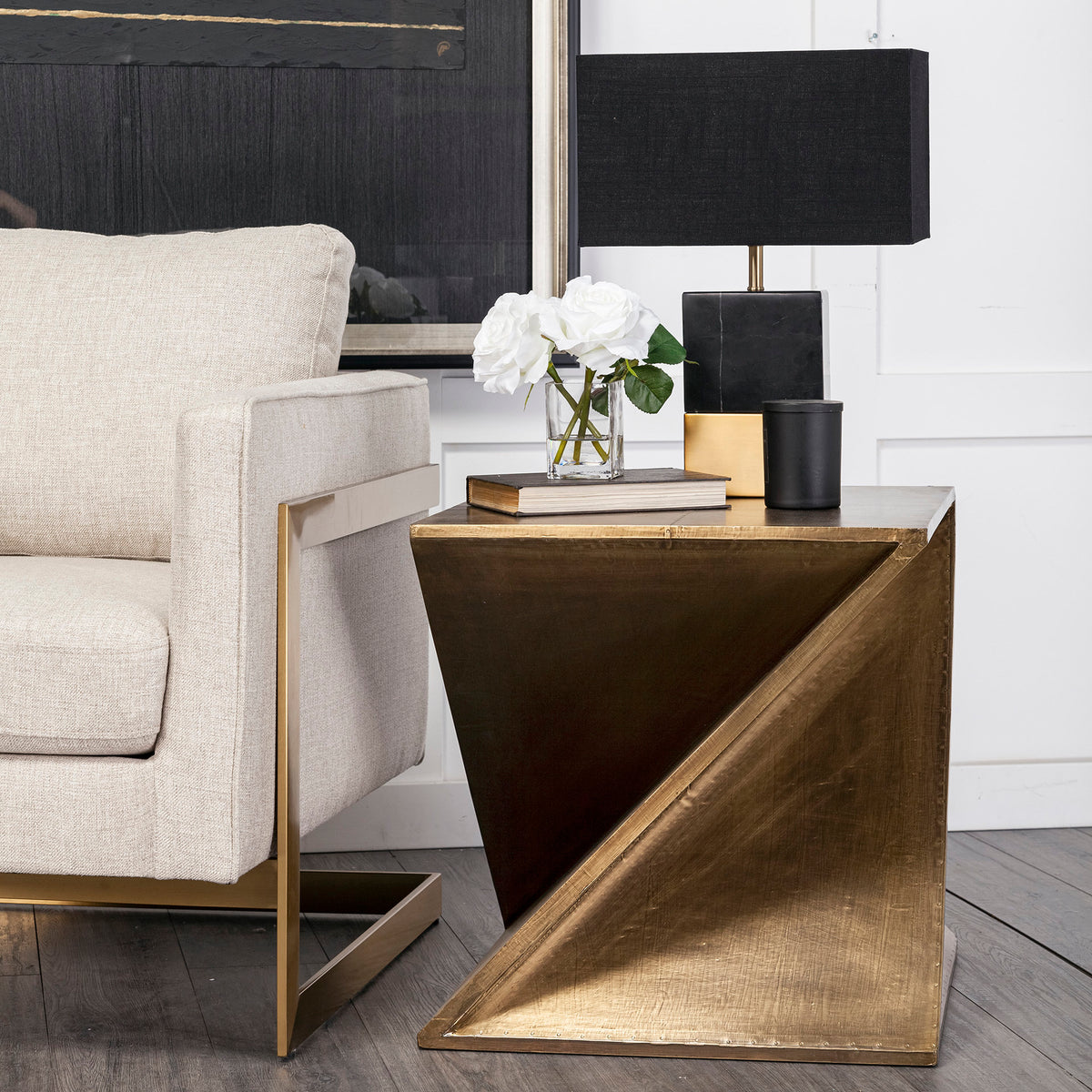 Zelda 20L x 20W Gold Metal-Cladded Z-Shaped Wooden Accent Table-Accent Tables-DECOROLALA