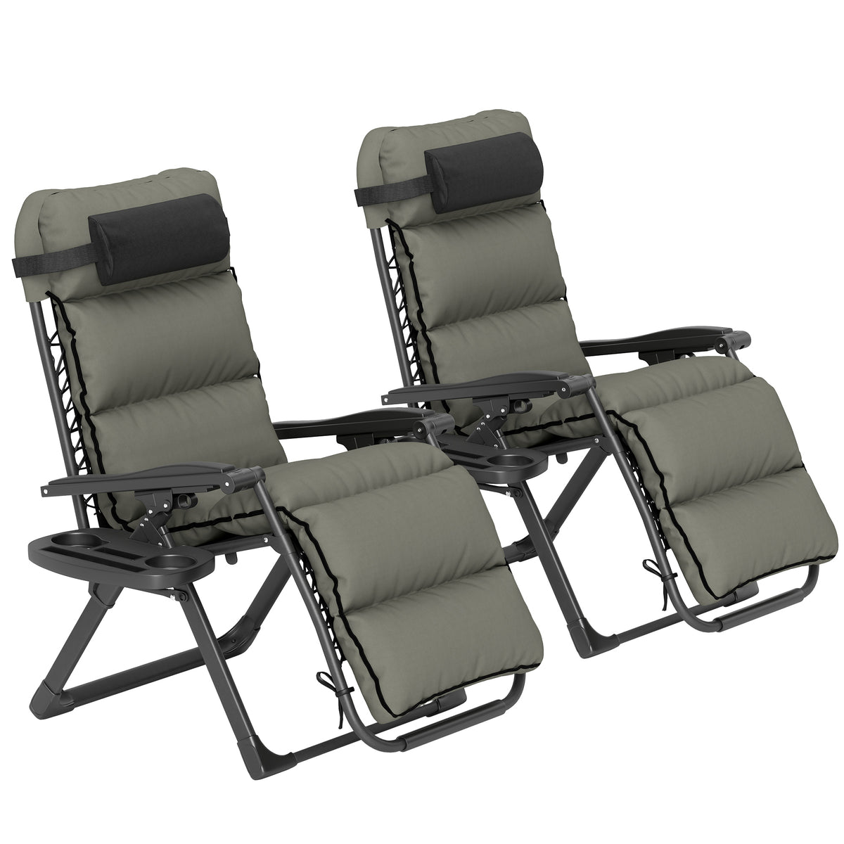 Zero Gravity Chairs Set 2pcs - Grey Recliner Garden Lounger with Cushion-DECOROLALA