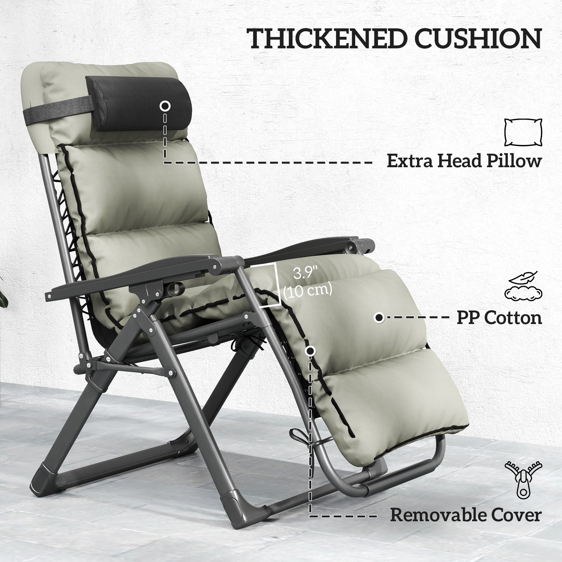 Zero Gravity Chairs Set 2pcs - Grey Recliner Garden Lounger with Cushion-DECOROLALA