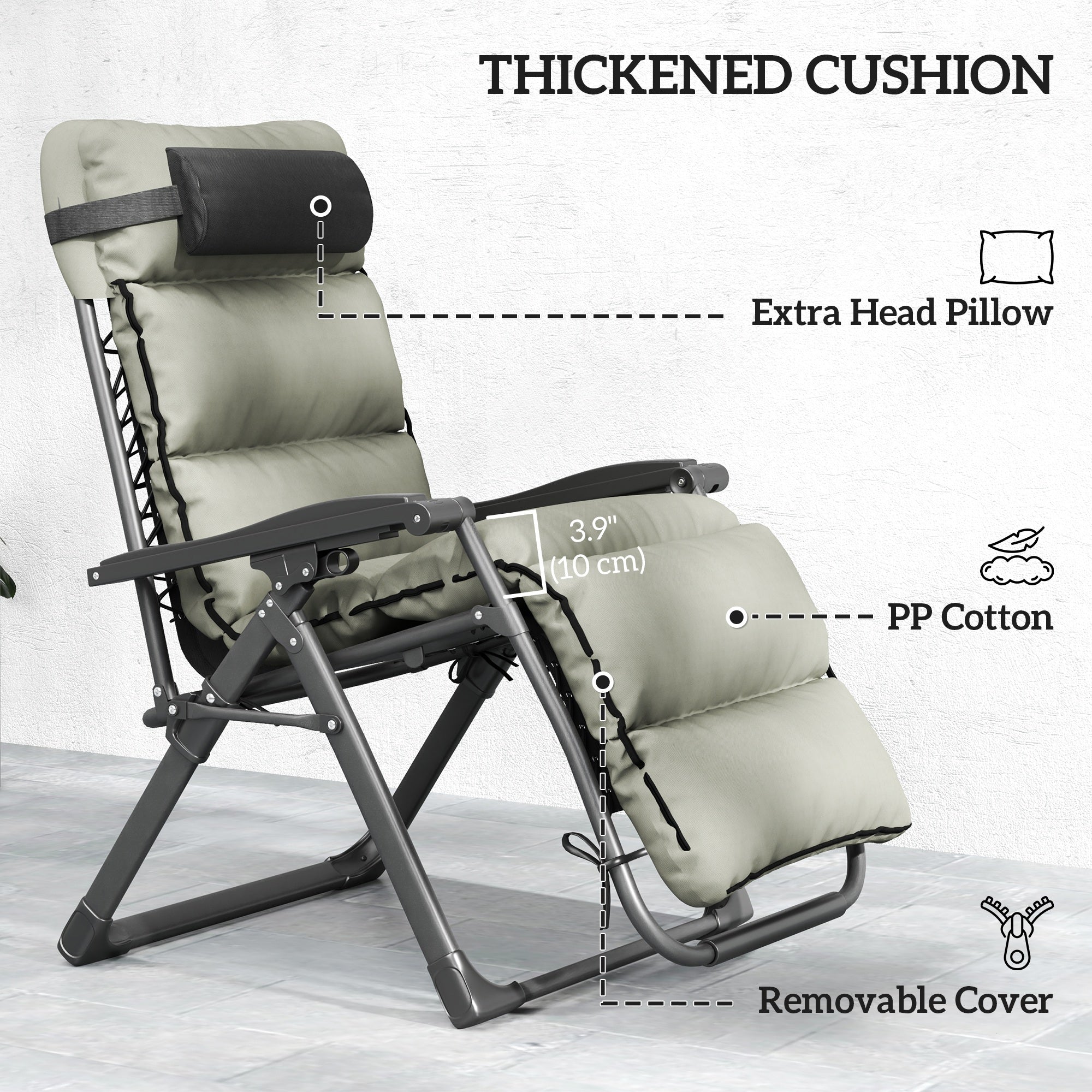Zero Gravity Chairs Set 2pcs - Grey Recliner Garden Lounger with Cushion-DECOROLALA