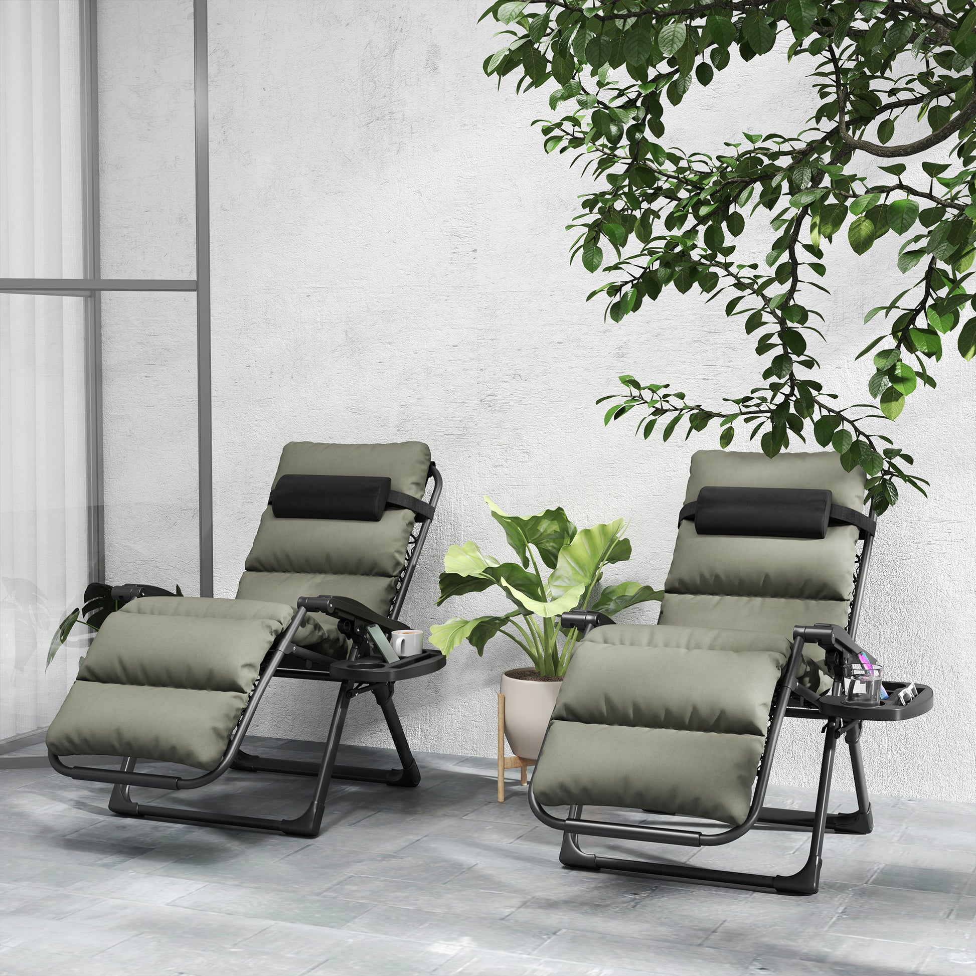 Zero Gravity Chairs Set 2pcs - Grey Recliner Garden Lounger with Cushion-DECOROLALA