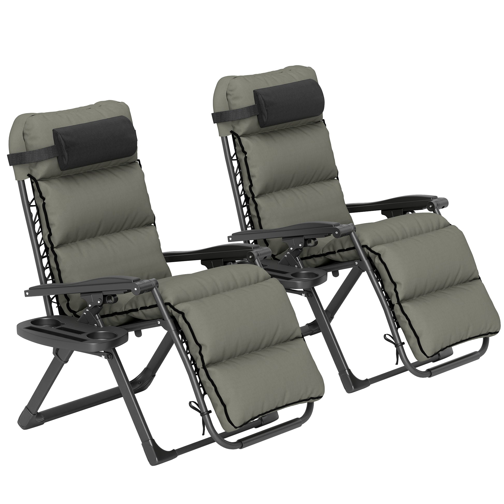 Zero Gravity Chairs Set 2pcs - Grey Recliner Garden Lounger with Cushion-DECOROLALA