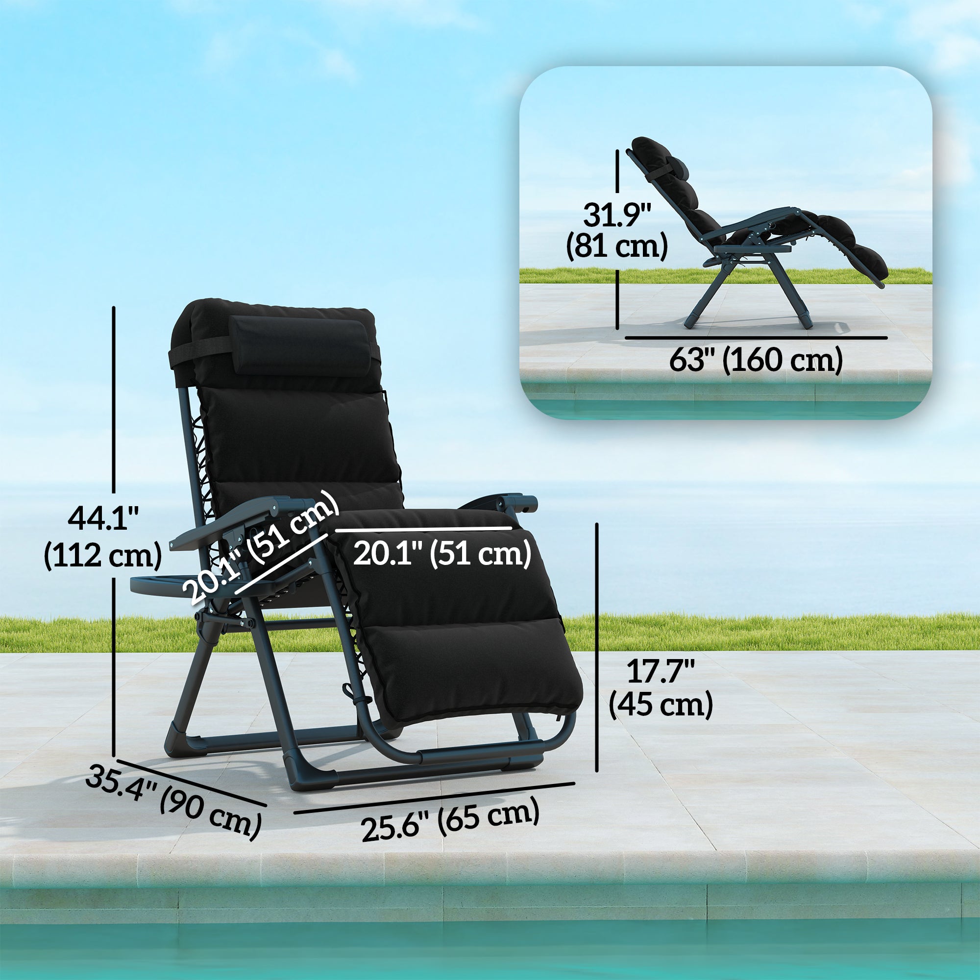 Zero Gravity Reclining Chairs Set, 2pcs Folding Garden Loungers, Grey Adjustable Backrest-DECOROLALA