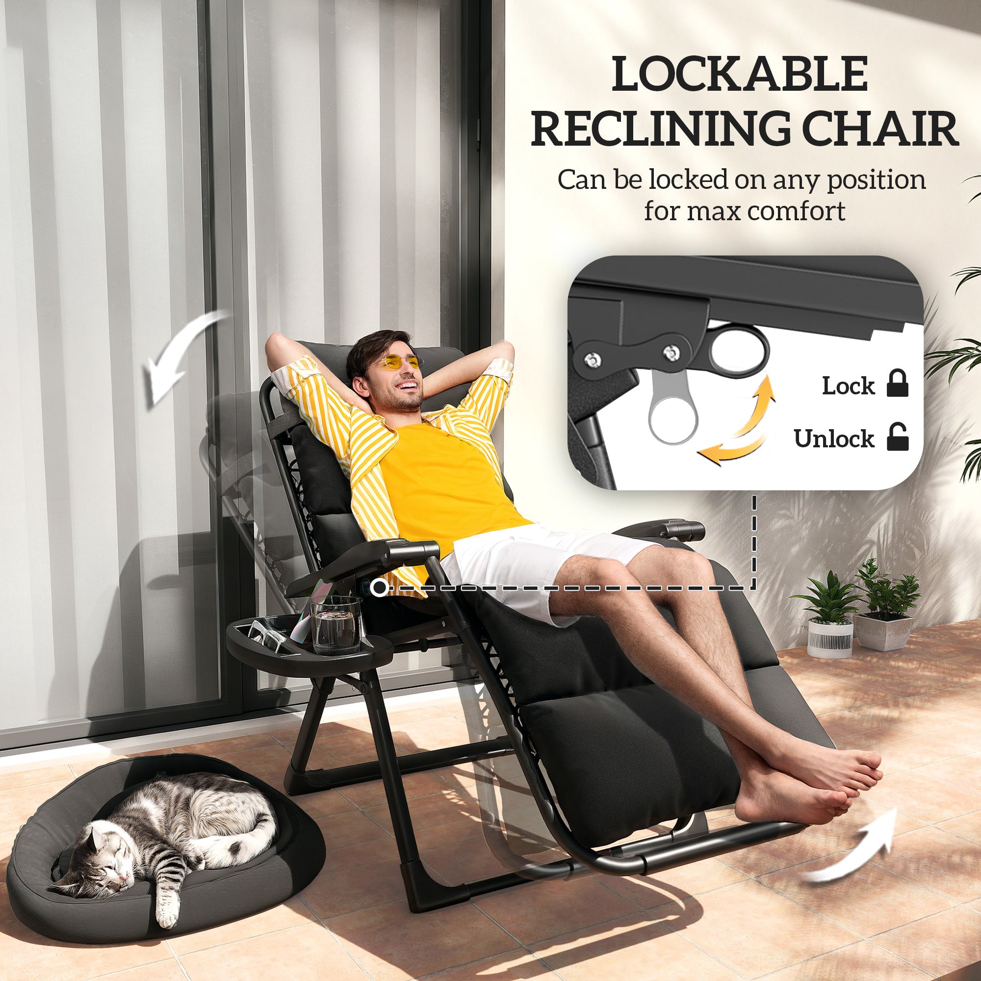 Zero Gravity Reclining Chairs Set, 2pcs Folding Garden Loungers, Grey Adjustable Backrest-DECOROLALA