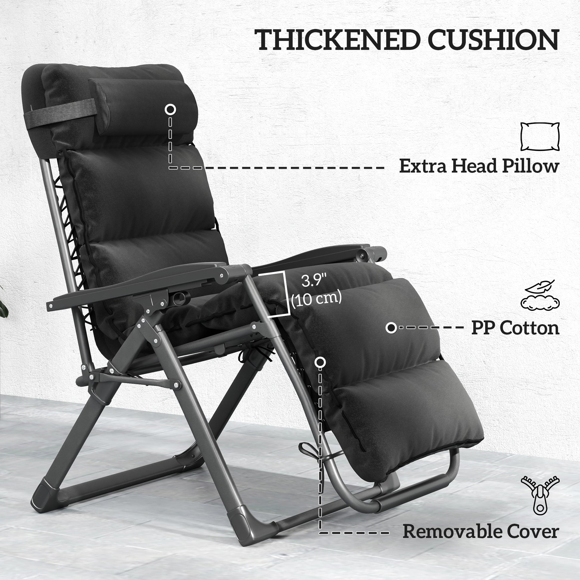 Zero Gravity Reclining Chairs Set, 2pcs Folding Garden Loungers, Grey Adjustable Backrest-DECOROLALA