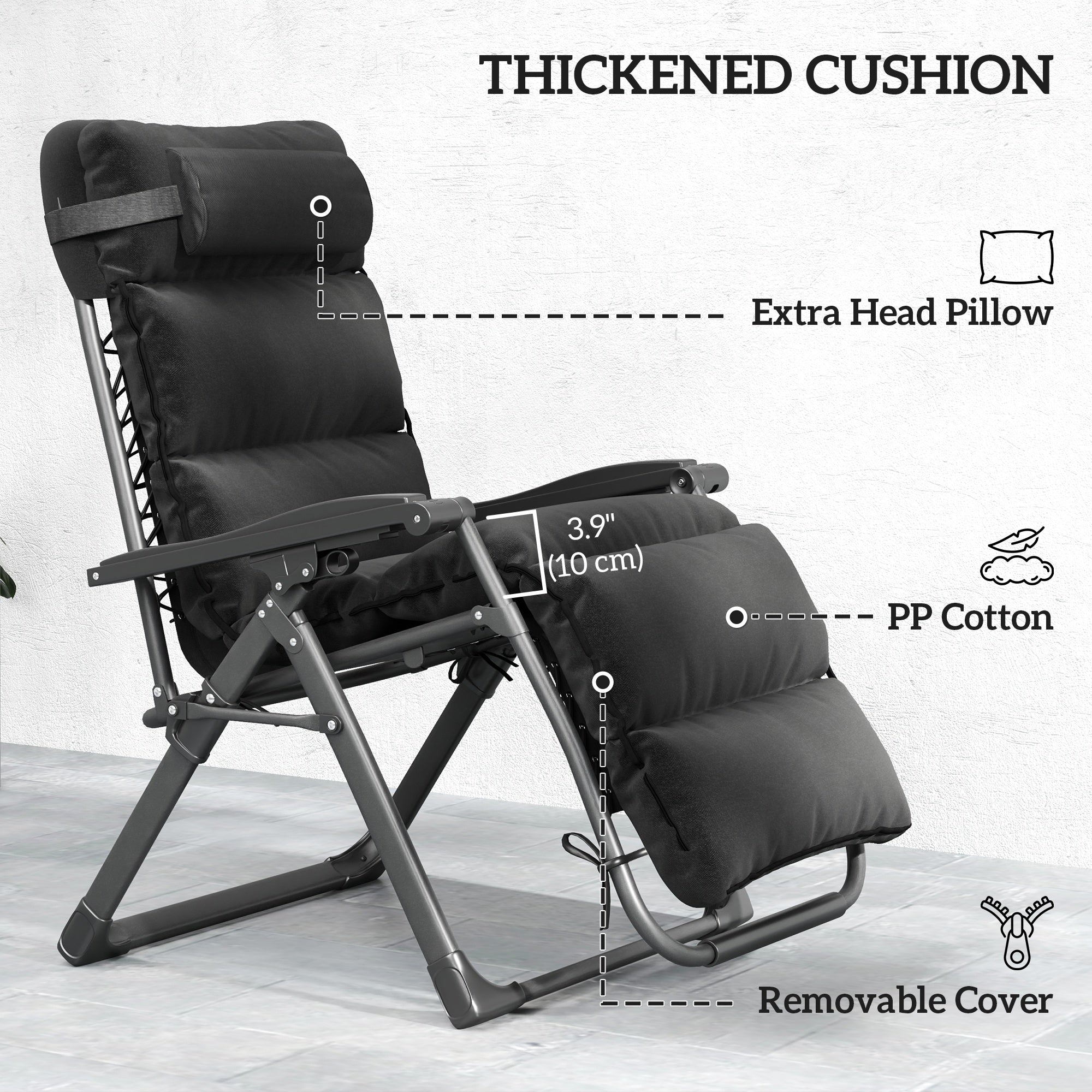 Zero Gravity Reclining Chairs Set, 2pcs Folding Garden Loungers, Grey Adjustable Backrest-DECOROLALA