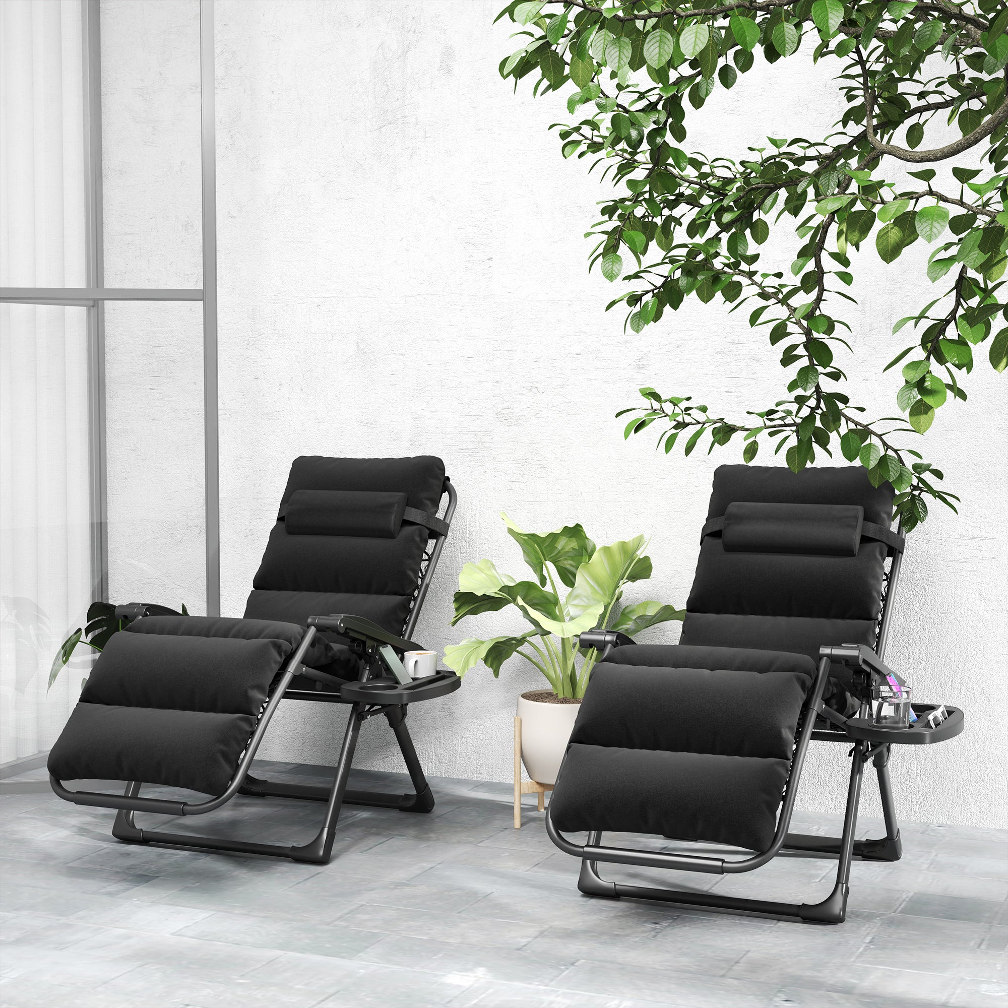 Zero Gravity Reclining Chairs Set, 2pcs Folding Garden Loungers, Grey Adjustable Backrest-DECOROLALA