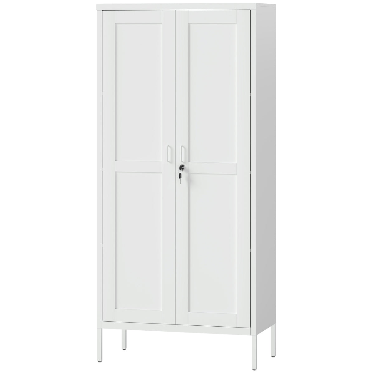 Lockable Steel Storage Cabinet - 3 Shelves 2 Doors White