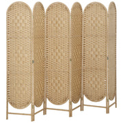 Bohemian Privacy Screen, Folding Room Divider with 6 Panels and Arched Top for Bedroom Living Room Office, Natural Wood