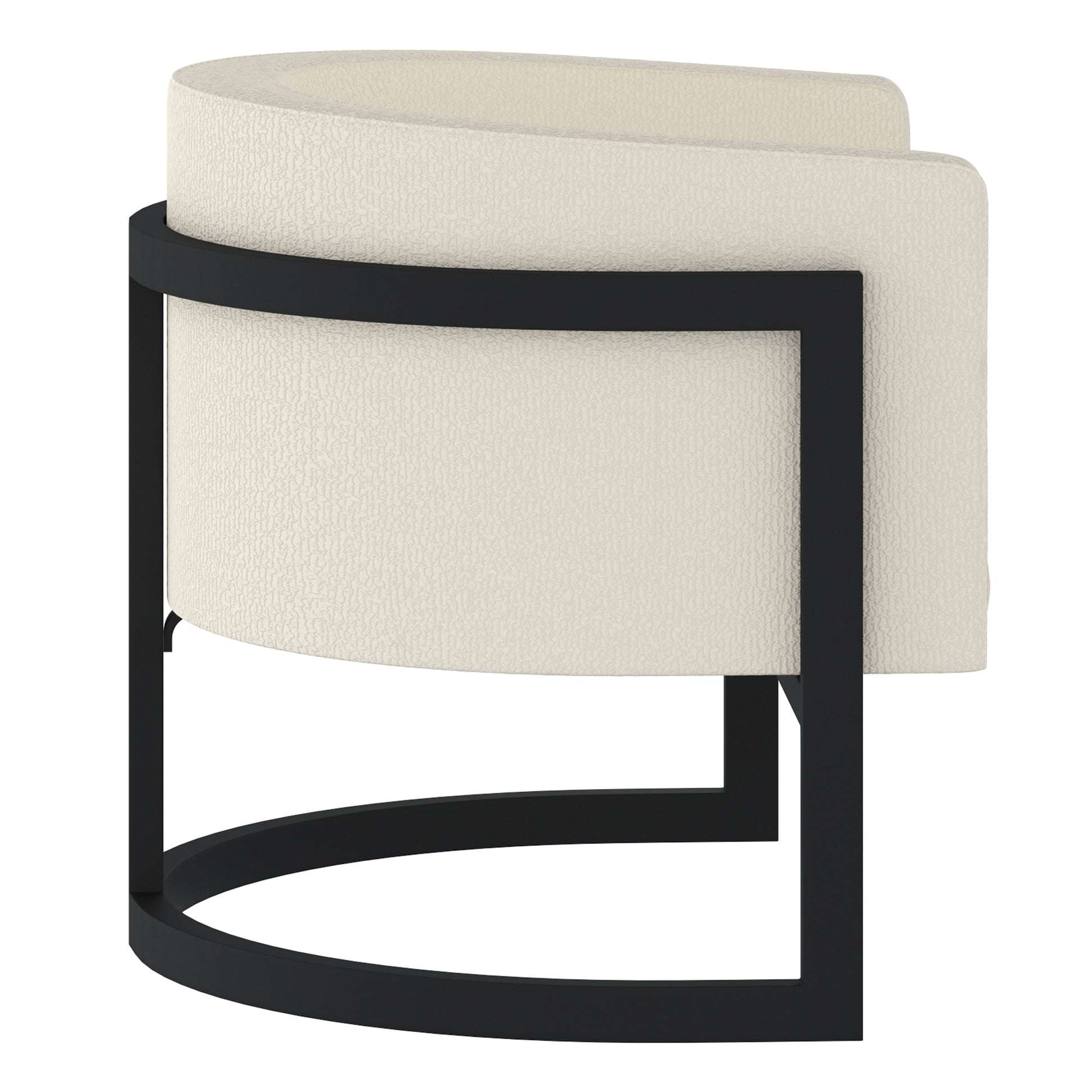 Zhuri Ivory Boucle Accent Chair with Black Metal Frame-DECOROLALA
