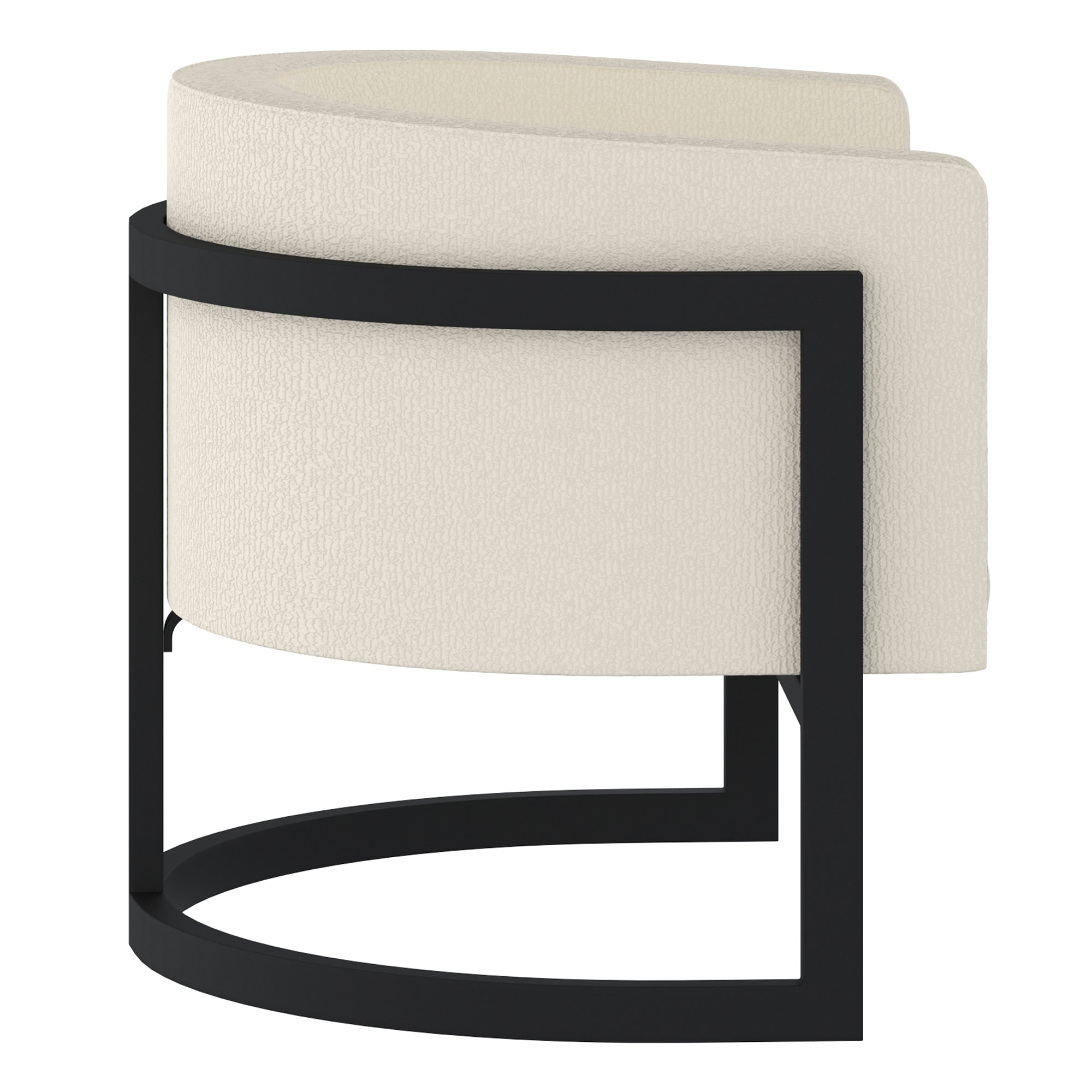 Zhuri Ivory Boucle Accent Chair with Black Metal Frame-DECOROLALA