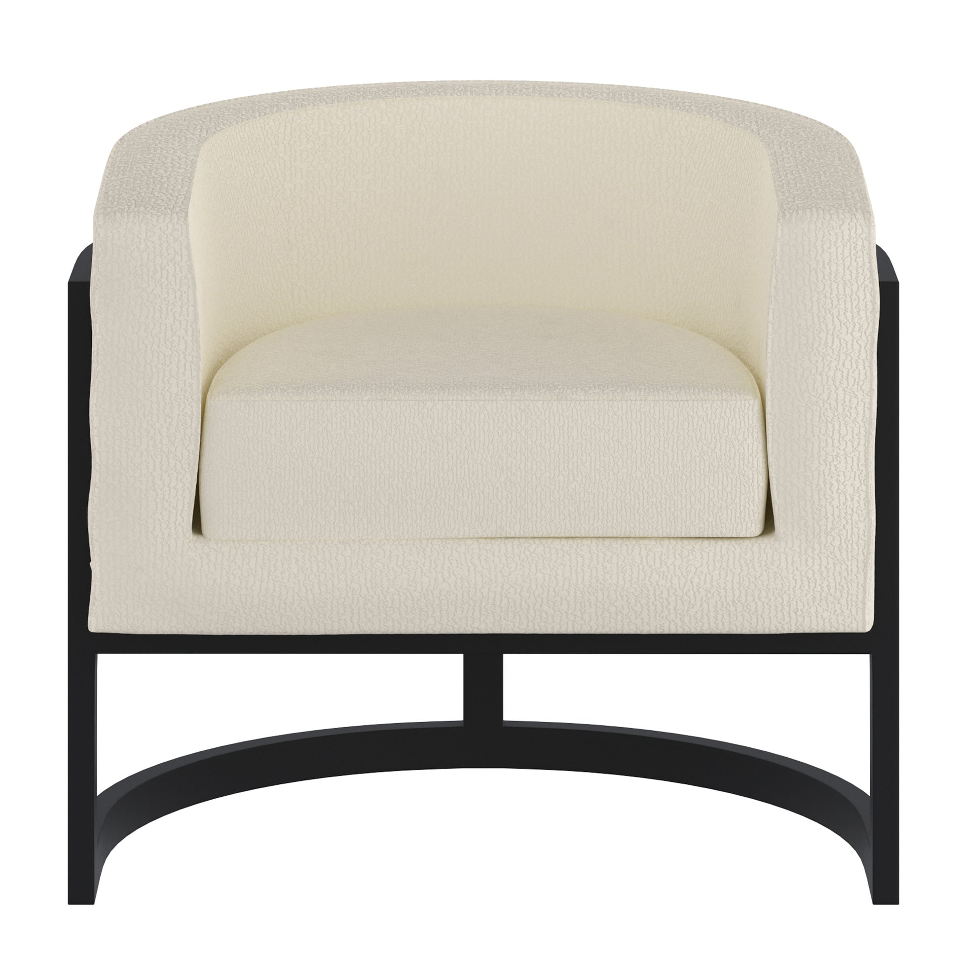 Zhuri Ivory Boucle Accent Chair with Black Metal Frame-DECOROLALA