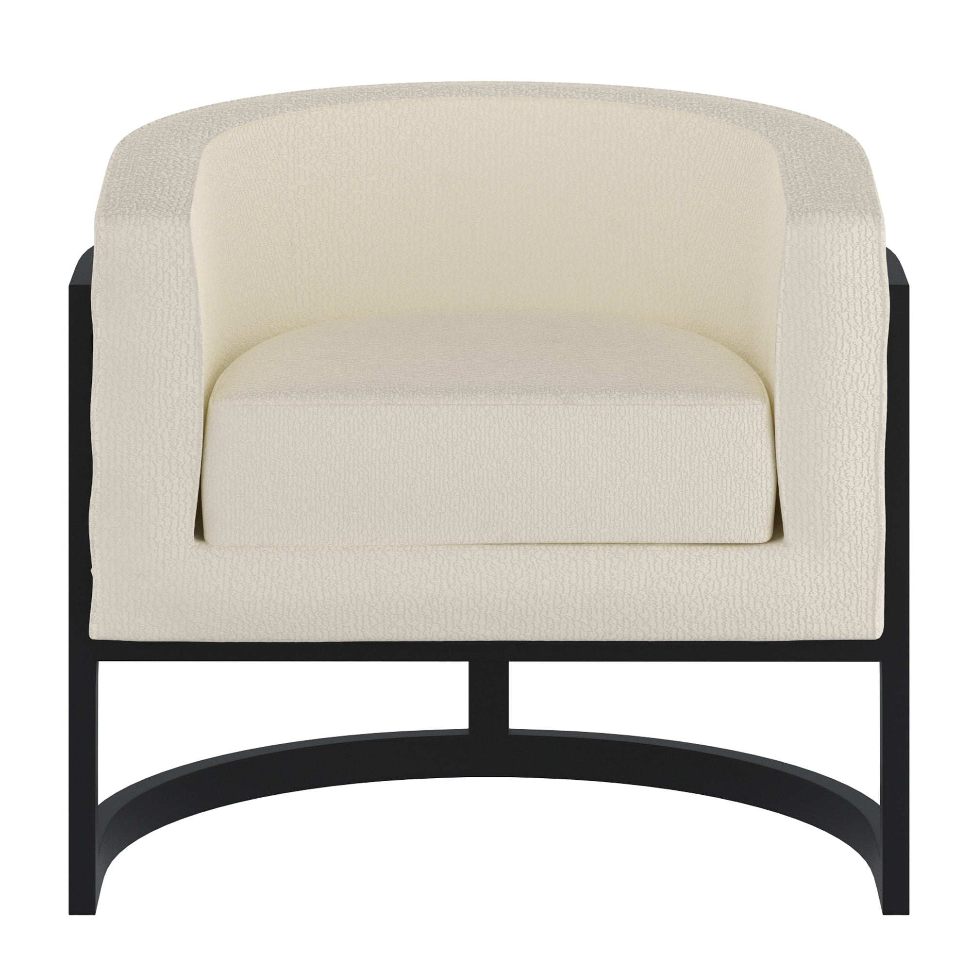 Zhuri Ivory Boucle Accent Chair with Black Metal Frame-DECOROLALA