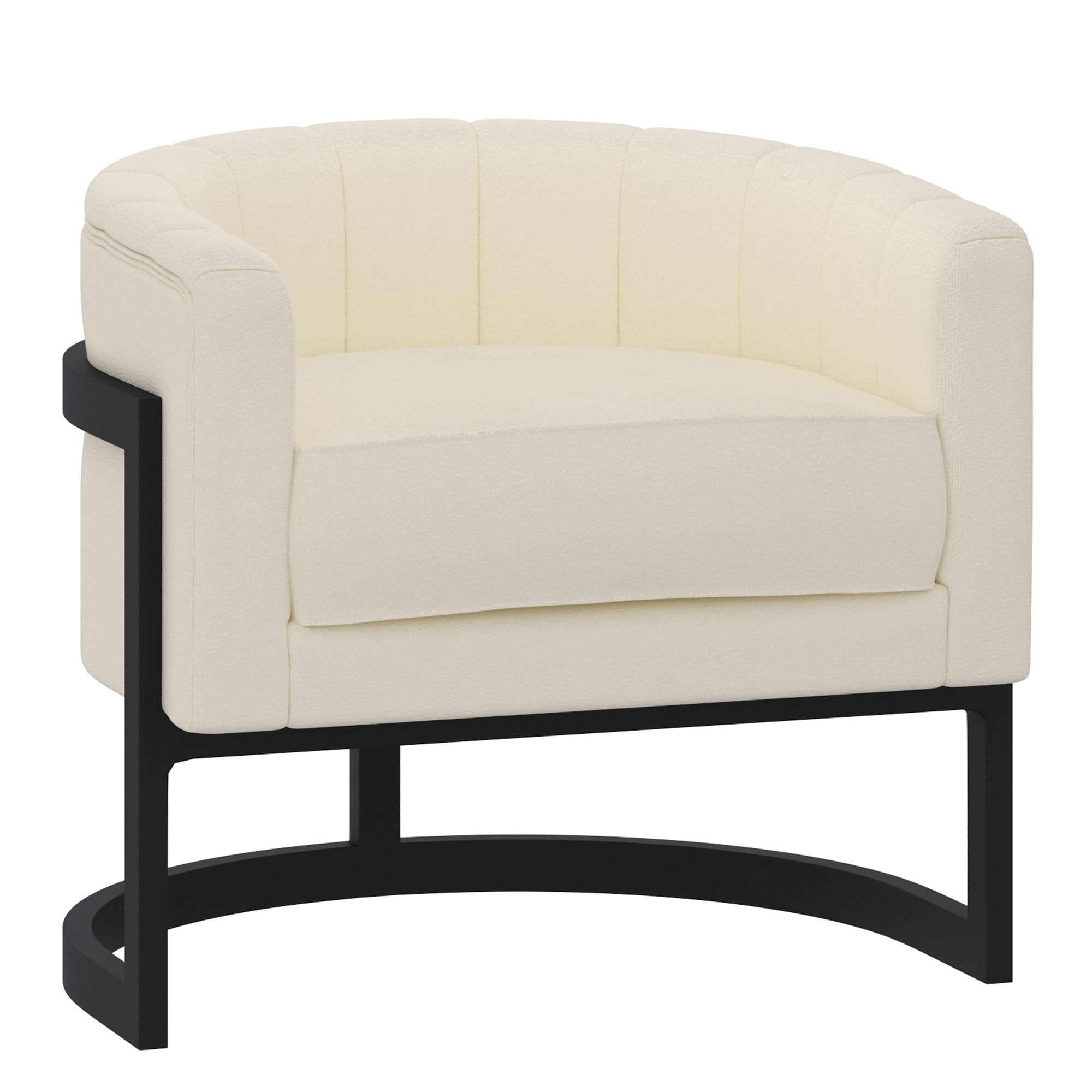 Zhuri Ivory Boucle Accent Chair with Black Metal Frame-DECOROLALA