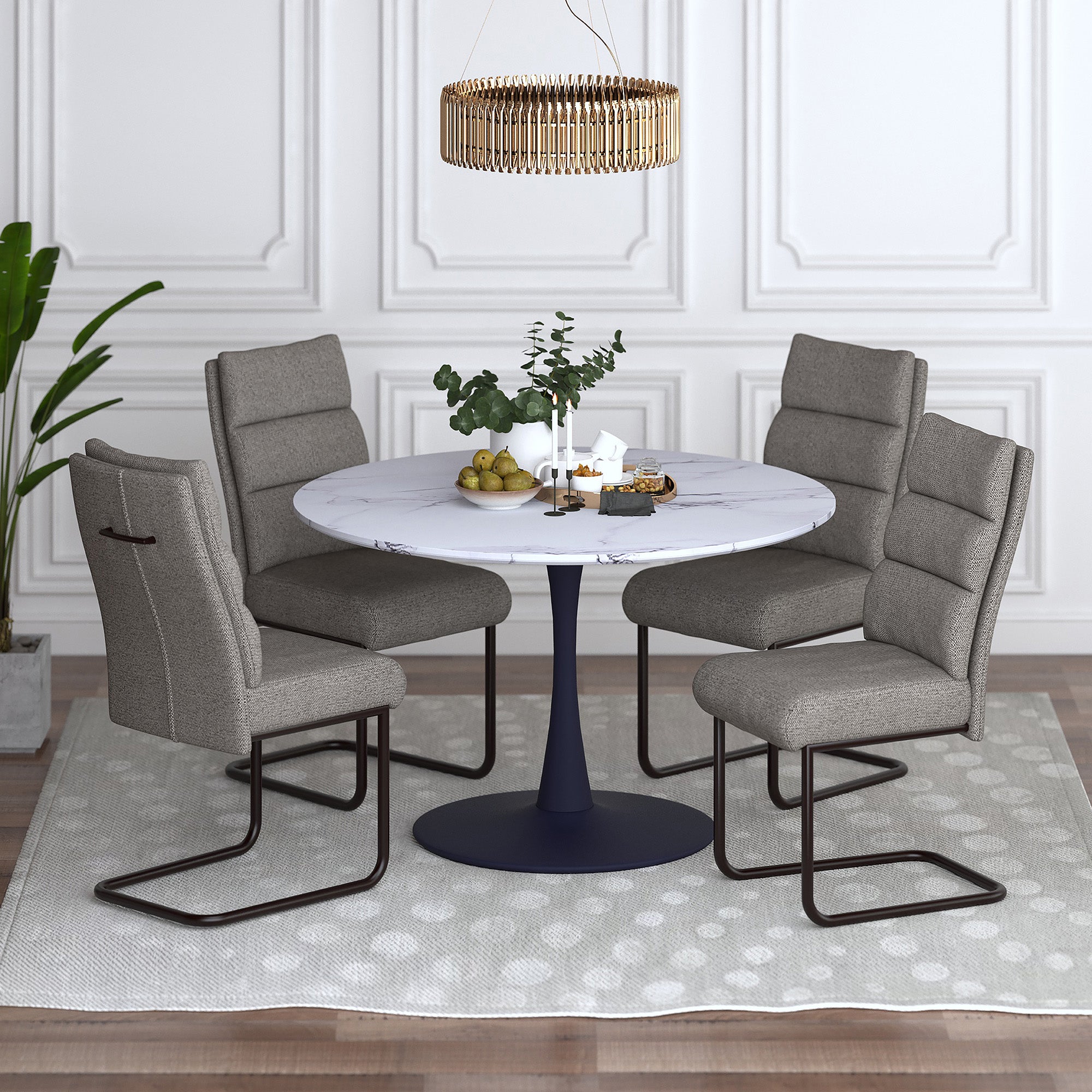 Zilo Brodi 5-Piece Dining Set - Black Faux Marble Pedestal Table-Dining Set-DECOROLALA
