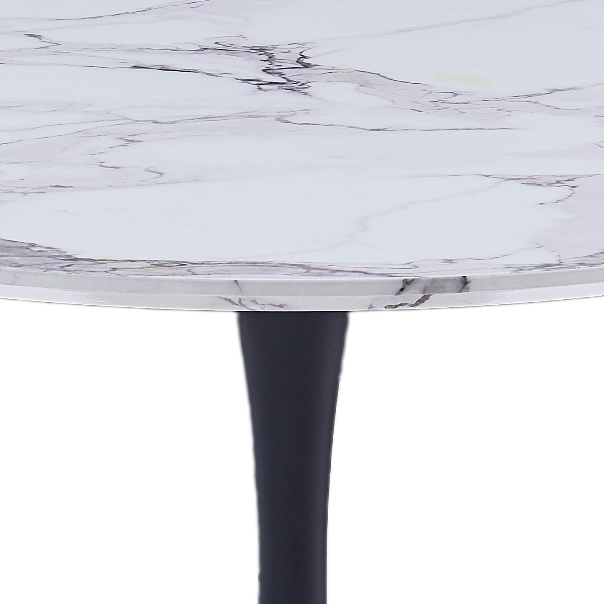 Zilo Dining Table - Black Faux Marble Mid-Century Pedestal-DECOROLALA