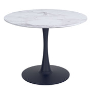 Zilo Dining Table - Black Faux Marble Mid-Century Pedestal-DECOROLALA