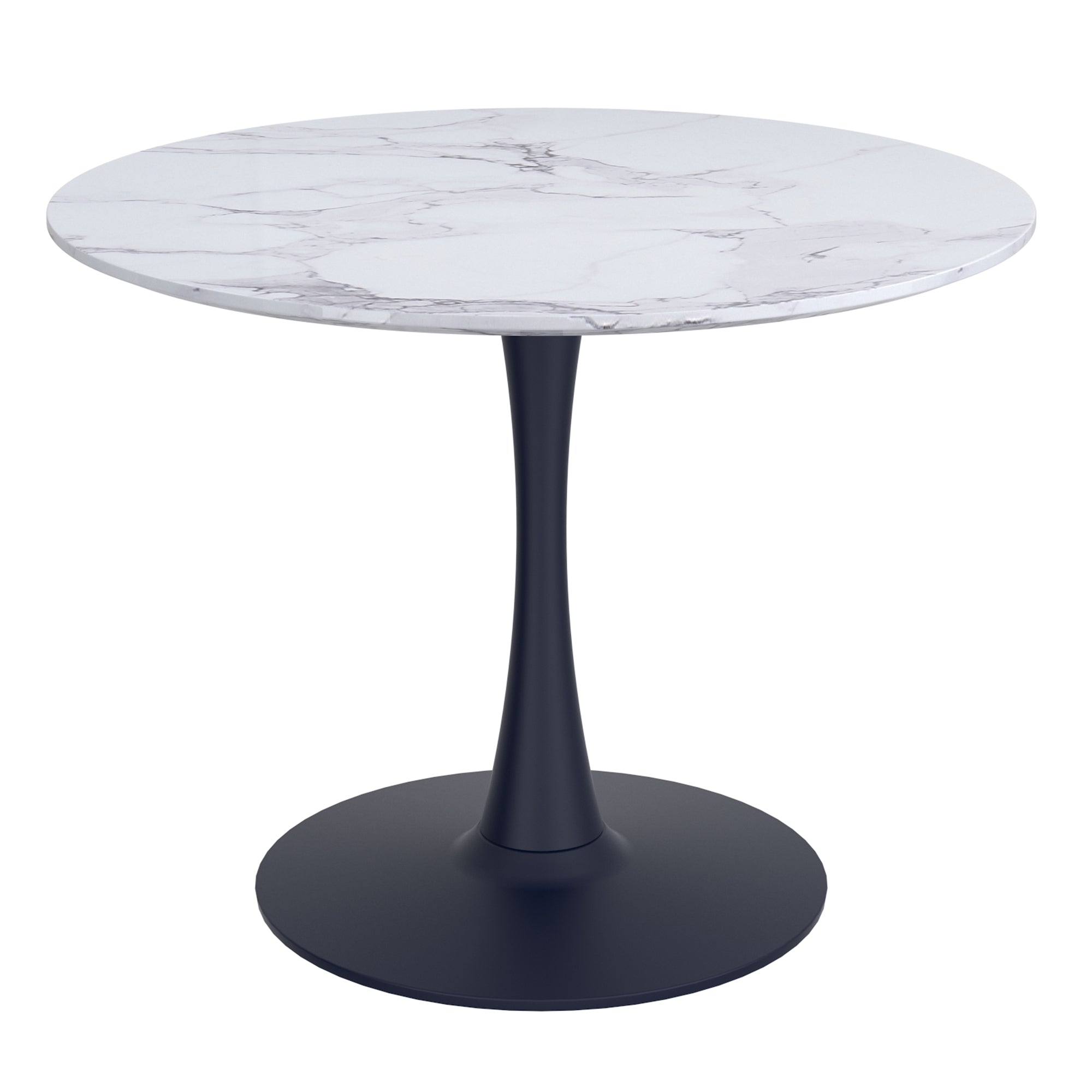 Zilo Dining Table - Black Faux Marble Mid-Century Pedestal-DECOROLALA