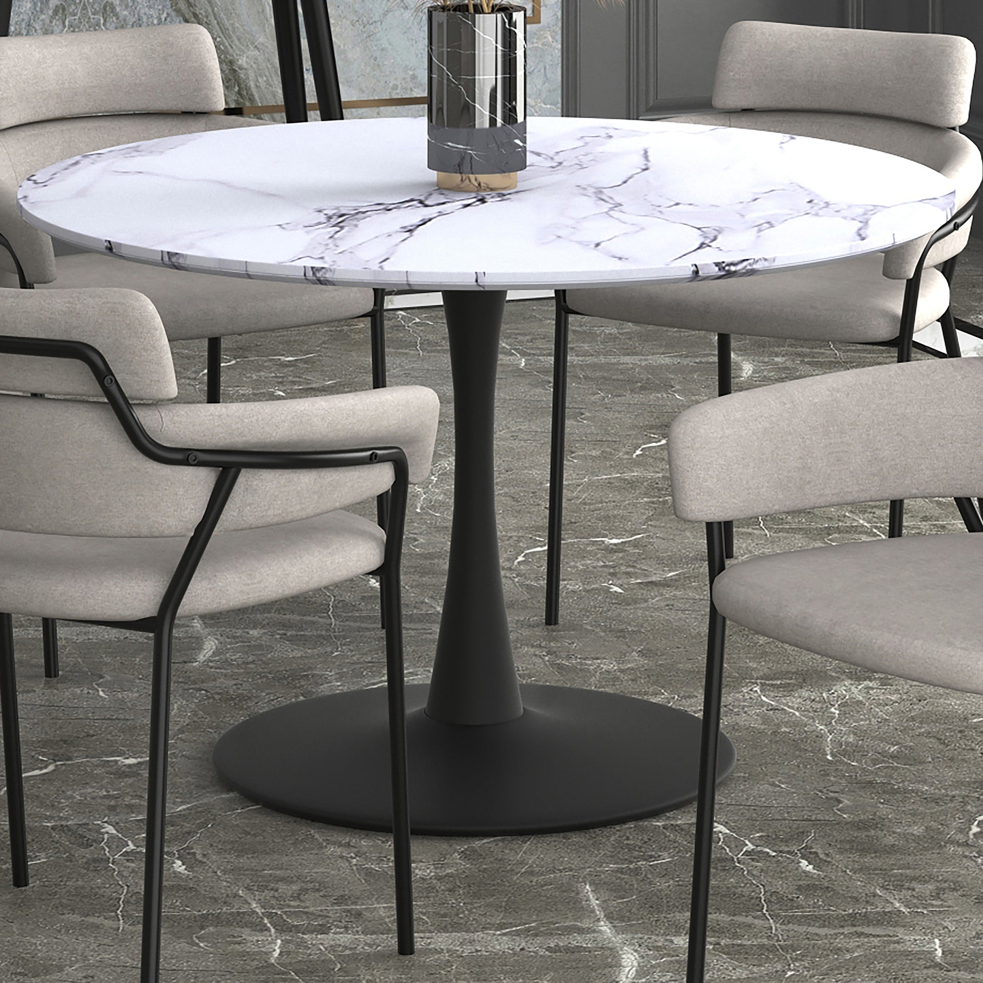 Zilo Dining Table - Large Black Faux Marble Pedestal Base-DECOROLALA