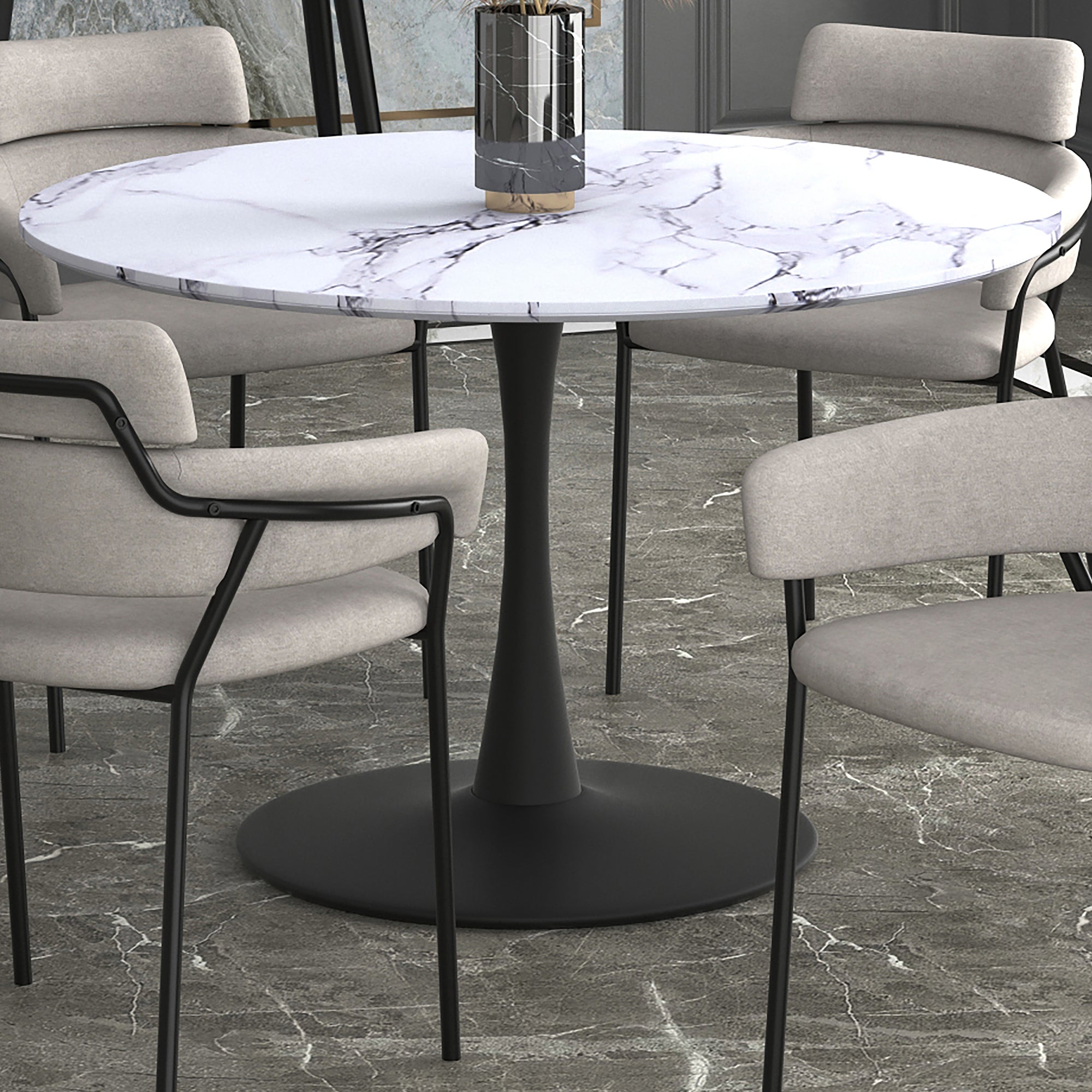Zilo Dining Table - Large Black Faux Marble Pedestal Base-DECOROLALA