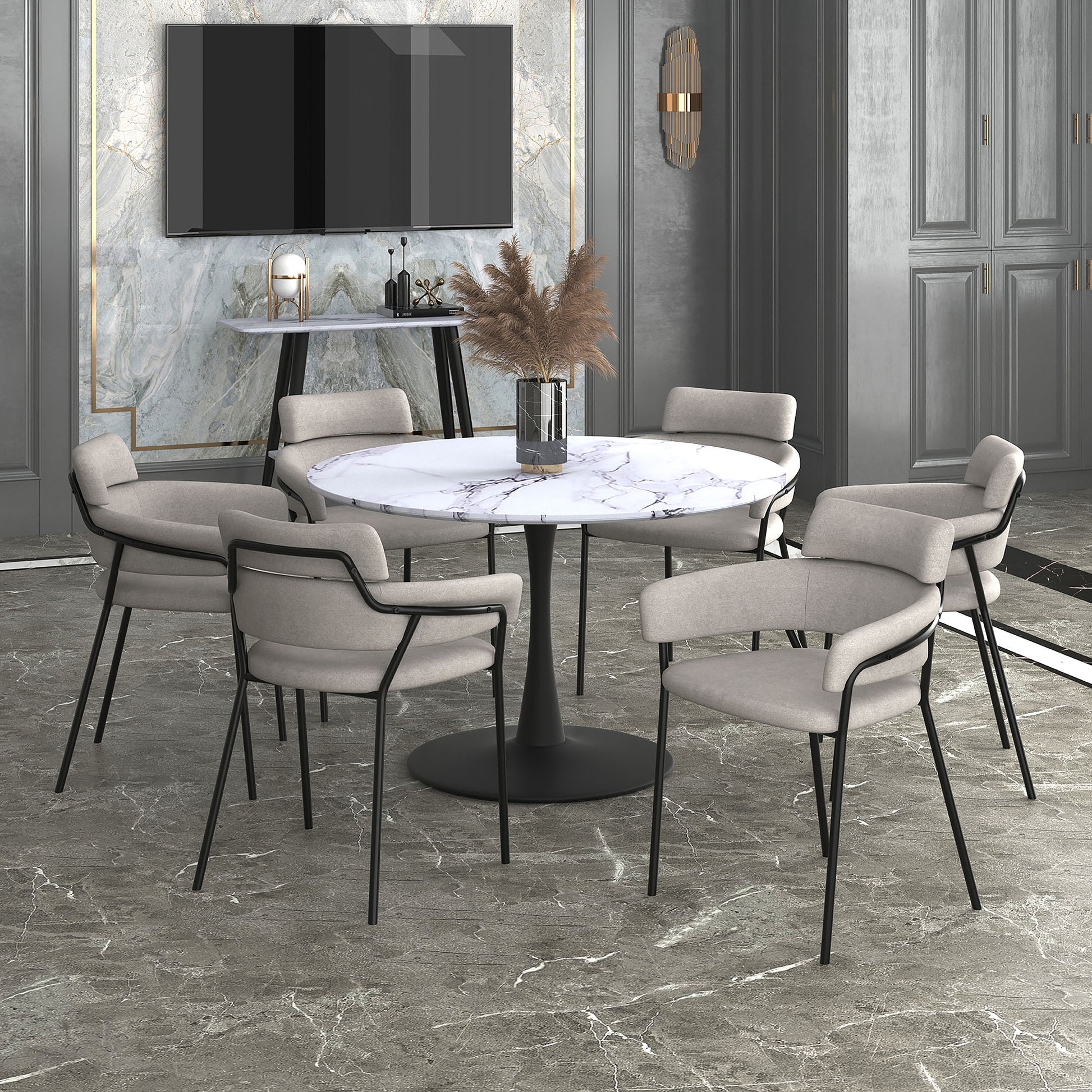Zilo Dining Table - Large Black Faux Marble Pedestal Base-DECOROLALA